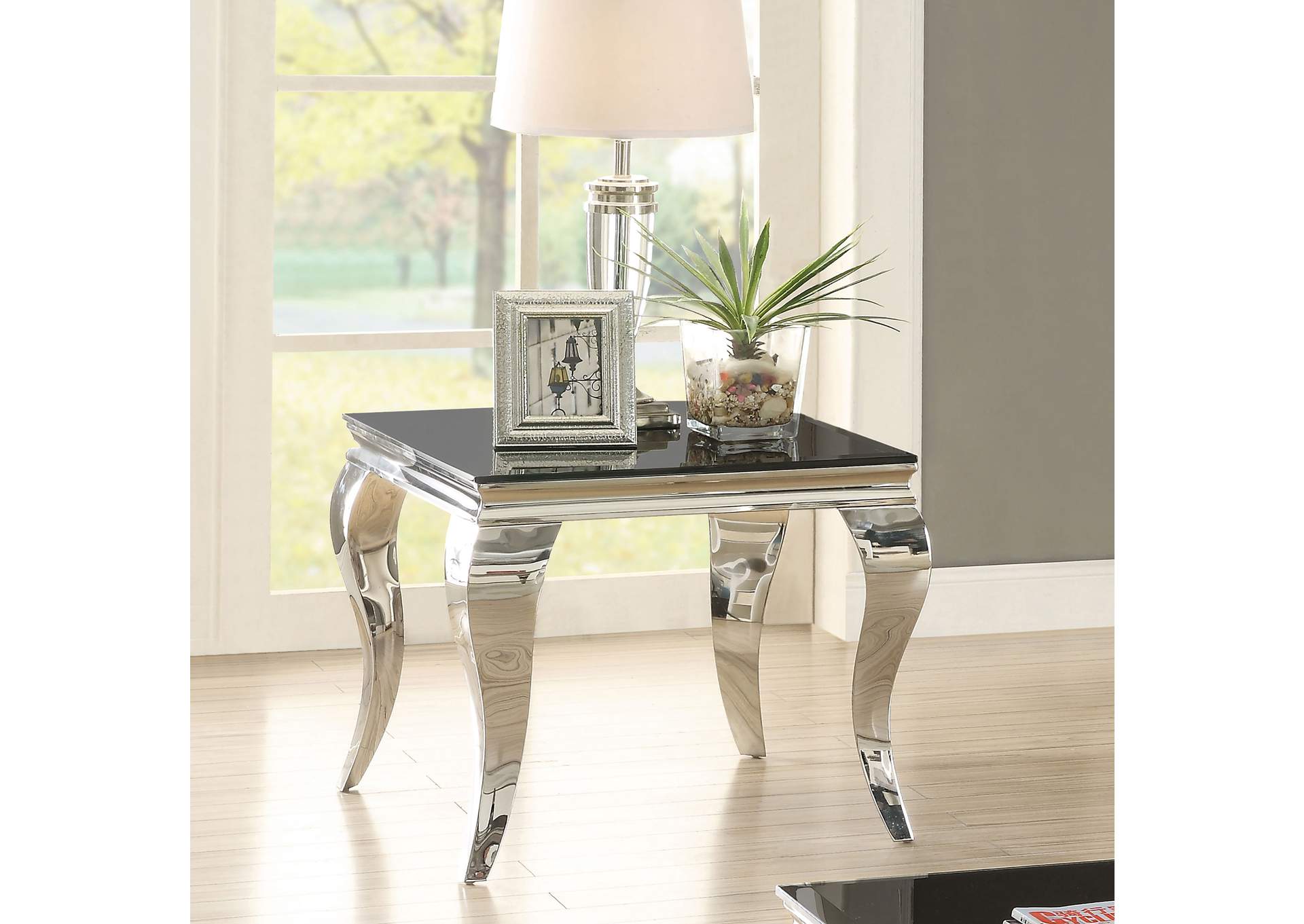 Luna Square End Table Chrome and Black,Coaster Furniture