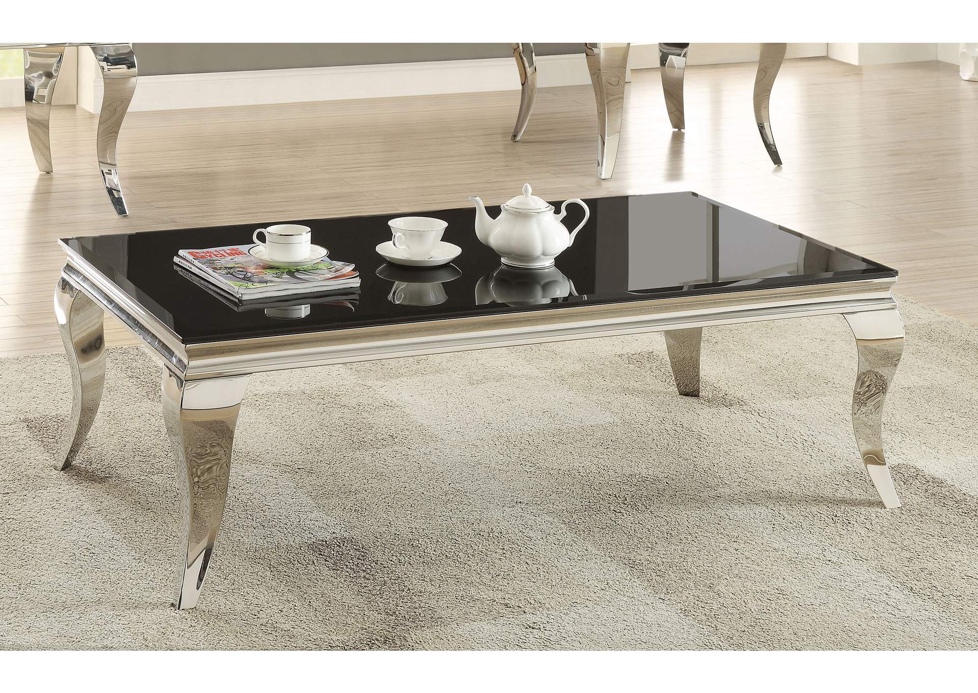 Luna Rectangular Coffee Table Chrome and Black,Coaster Furniture