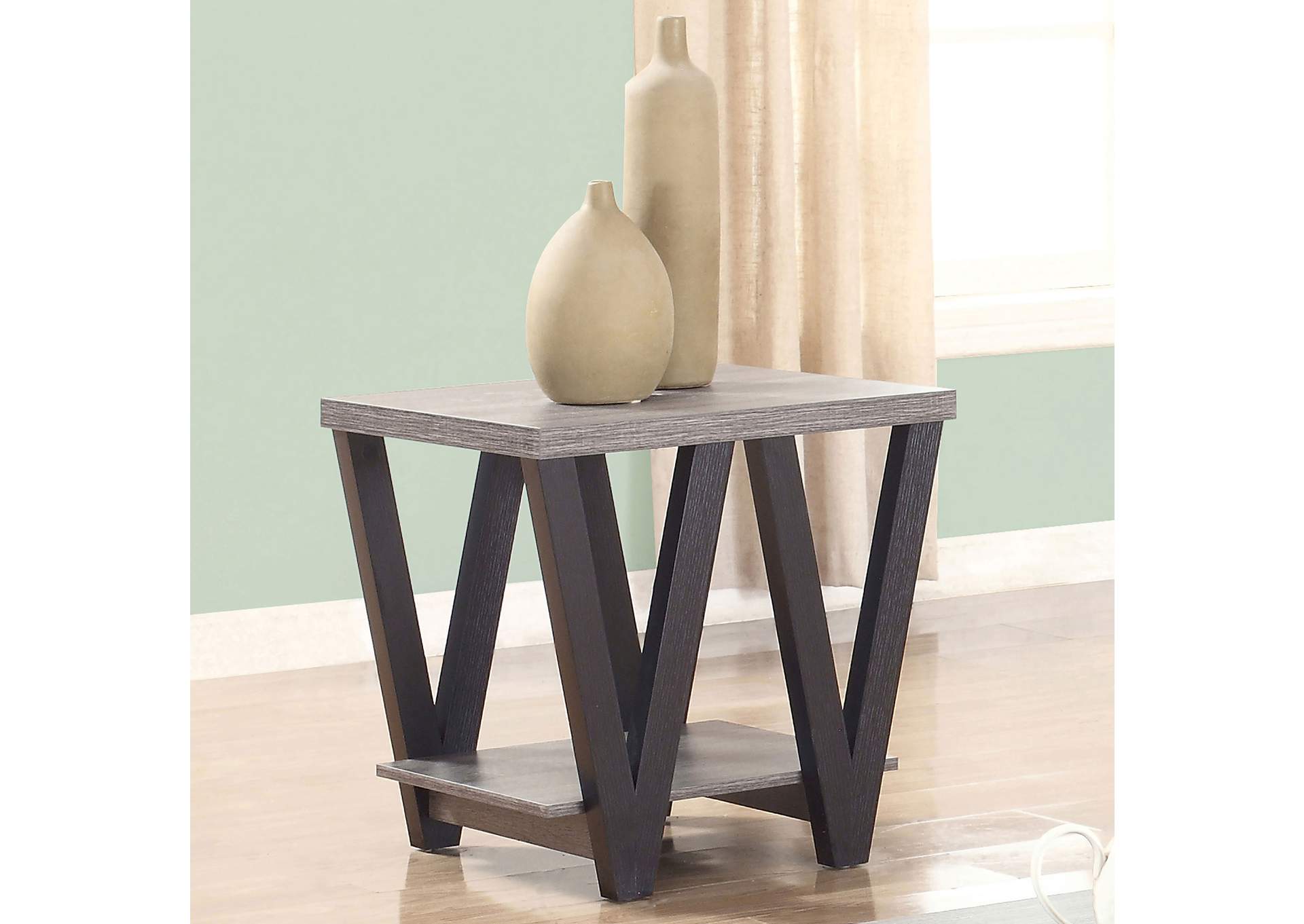 Stevens V-shaped End Table Black and Antique Grey,Coaster Furniture