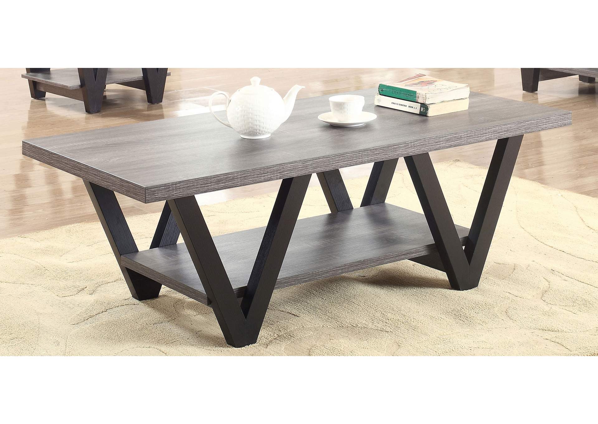 Stevens V-shaped Coffee Table Black and Antique Grey,Coaster Furniture