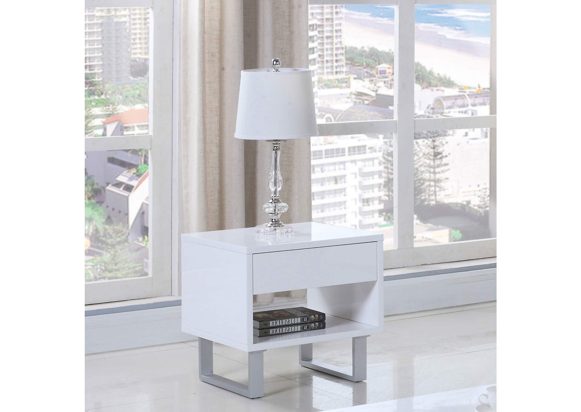 Atchsion 1-drawer End Table High Glossy White,Coaster Furniture