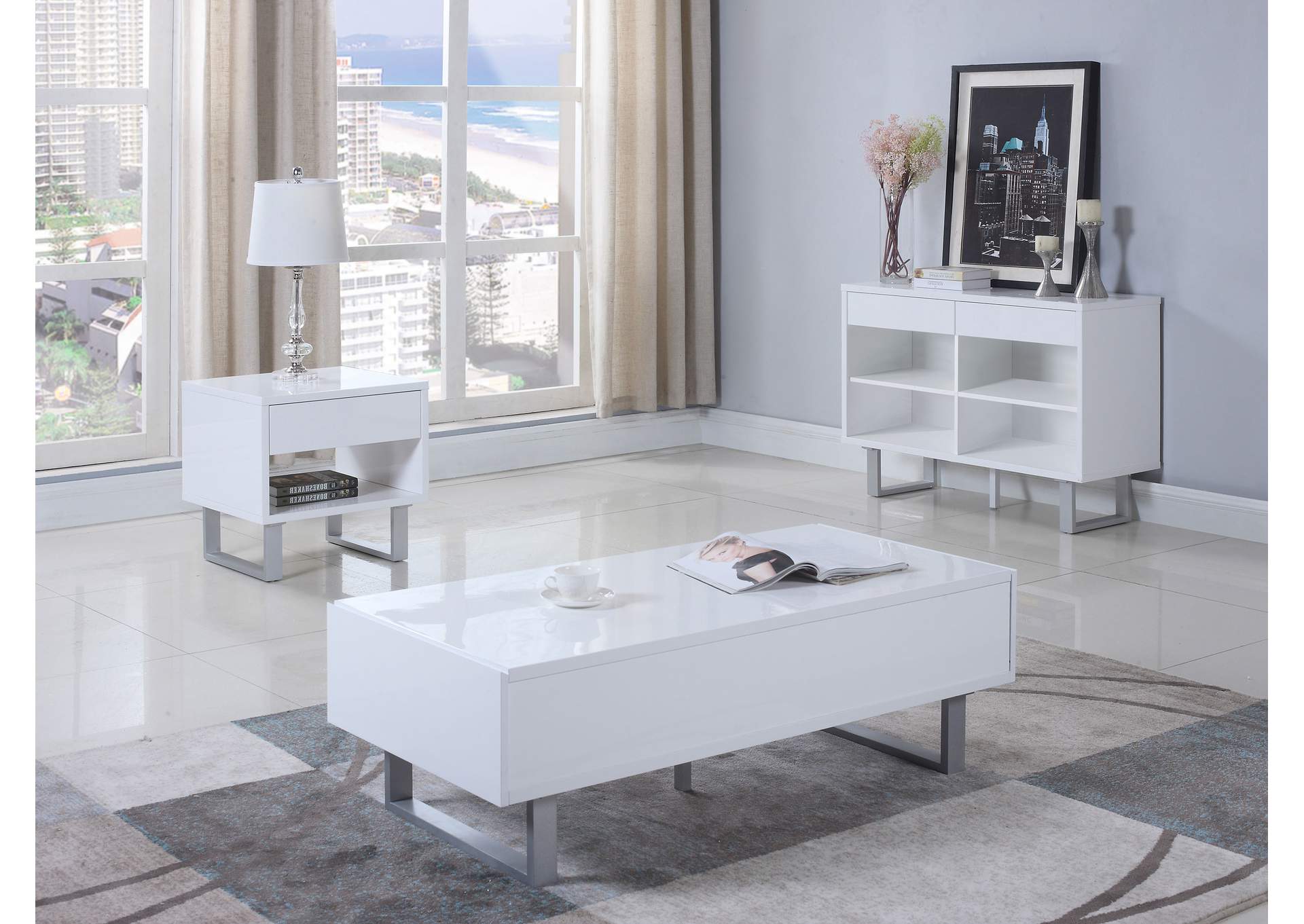 Atchsion 1-drawer End Table High Glossy White,Coaster Furniture