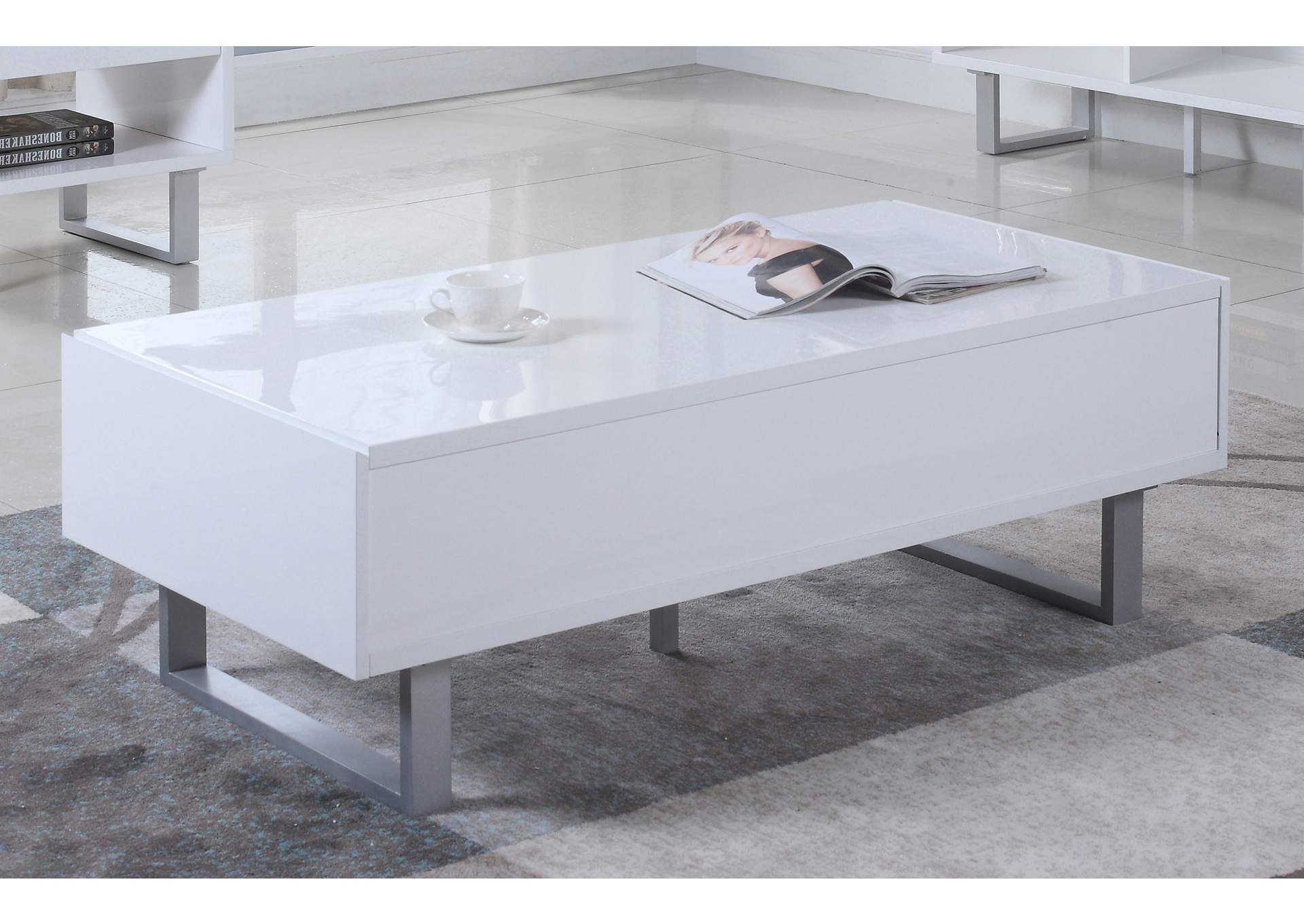 Atchsion 2-drawer Coffee Table High Glossy White,Coaster Furniture