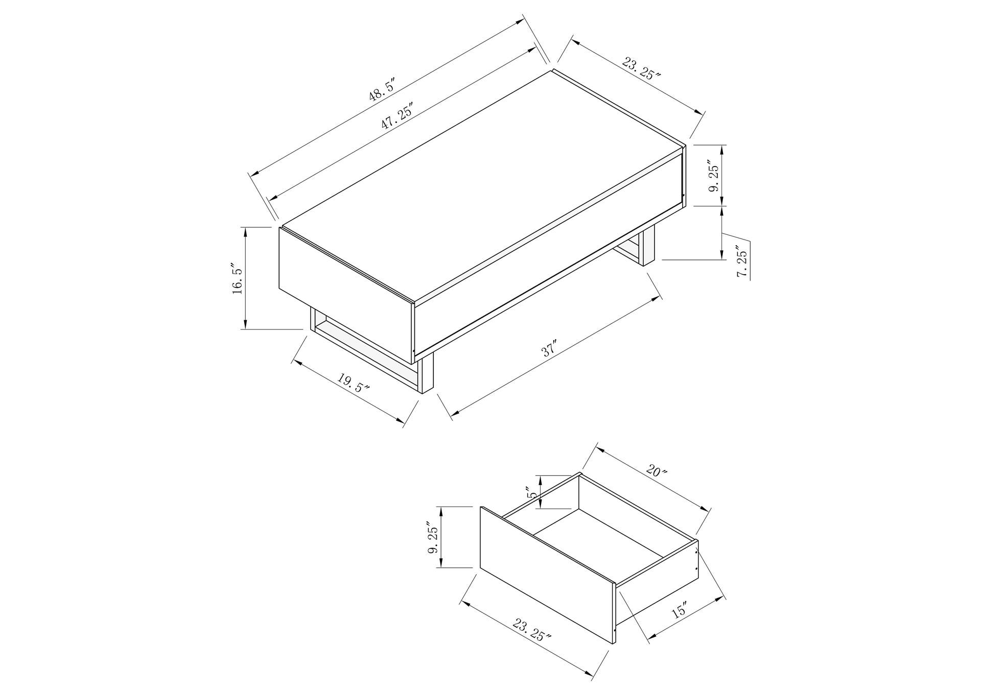 Atchsion 2-drawer Coffee Table High Glossy White,Coaster Furniture