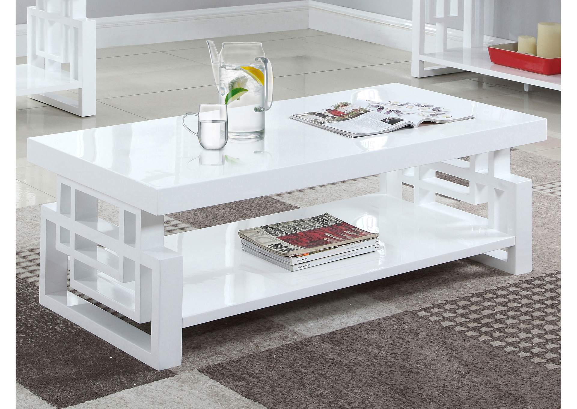 Schmitt Rectangular Coffee Table High Glossy White,Coaster Furniture