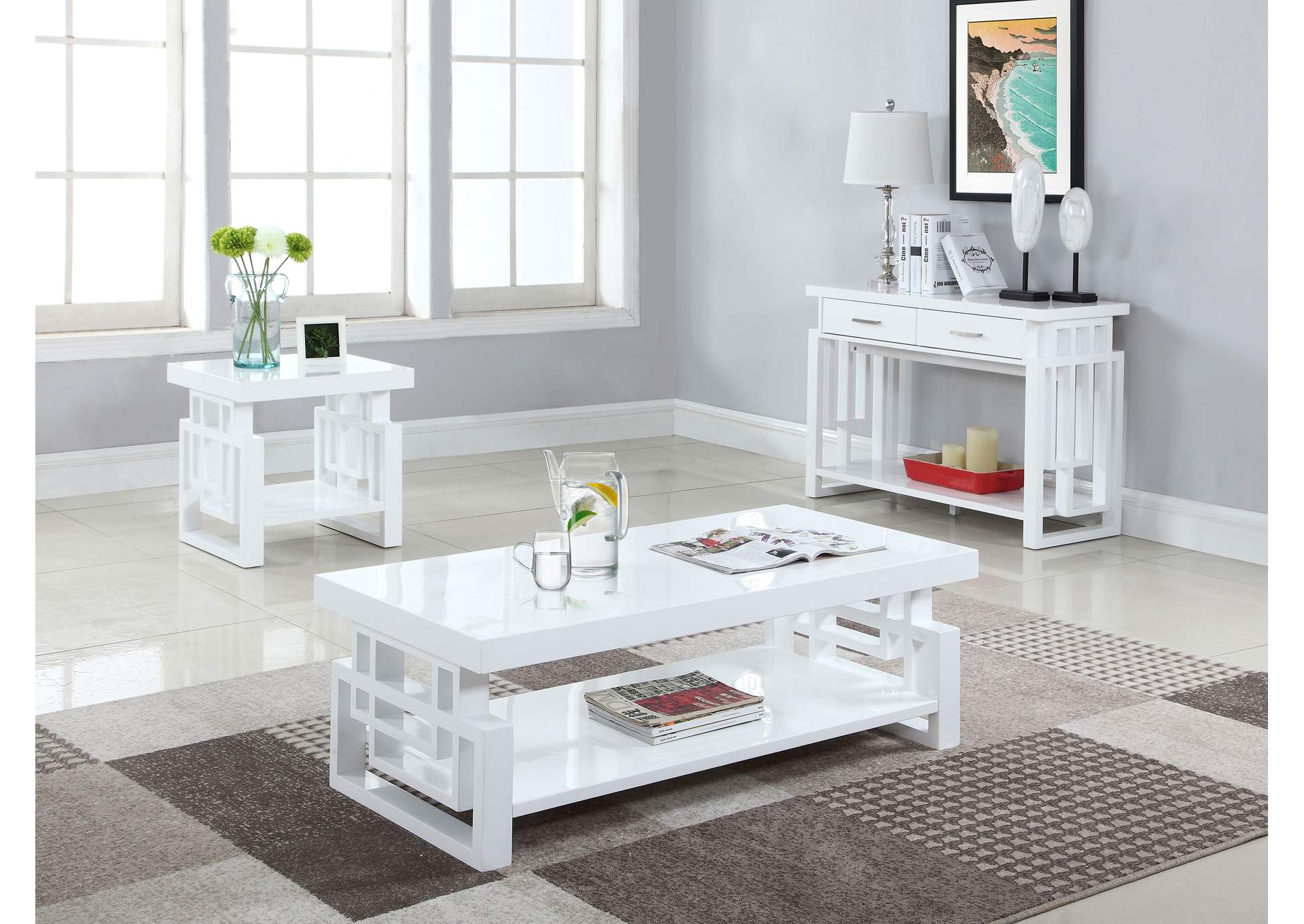 Schmitt Rectangular Coffee Table High Glossy White,Coaster Furniture