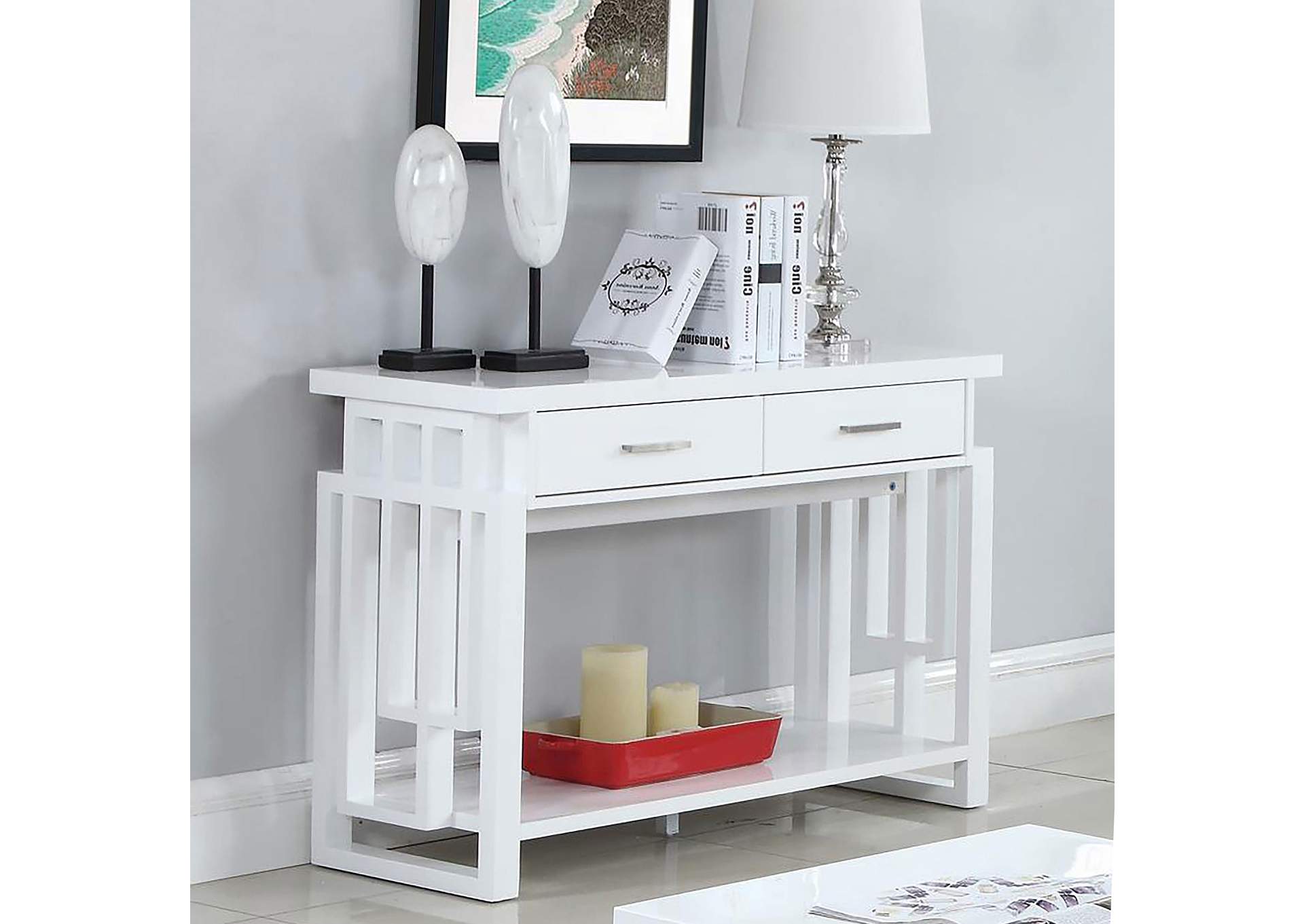 Schmitt Rectangular 2-drawer Sofa Table High Glossy White,Coaster Furniture