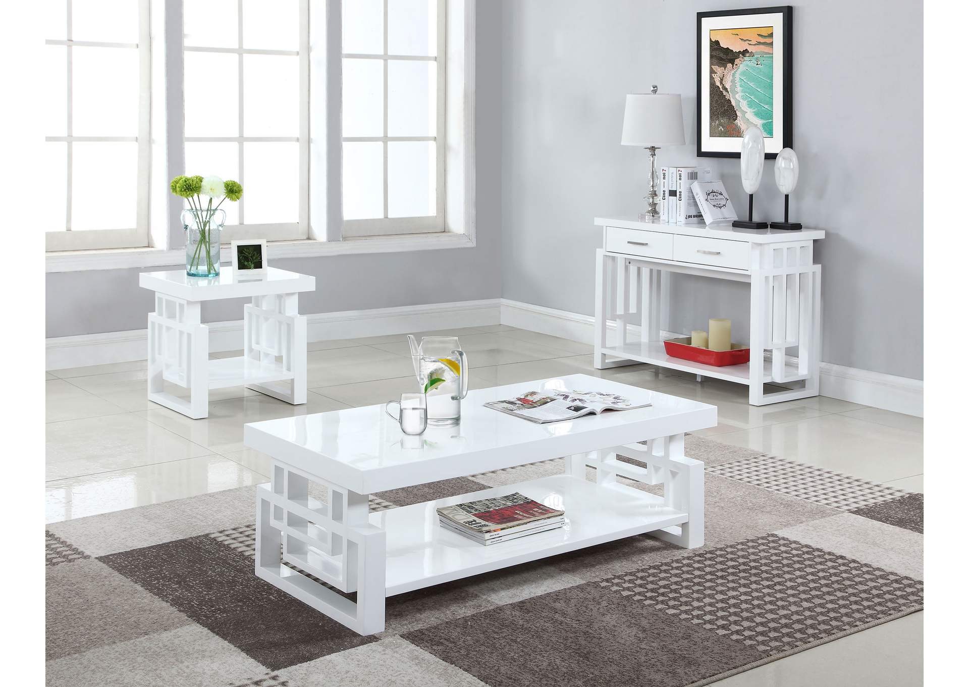 Schmitt Rectangular 2-drawer Sofa Table High Glossy White,Coaster Furniture