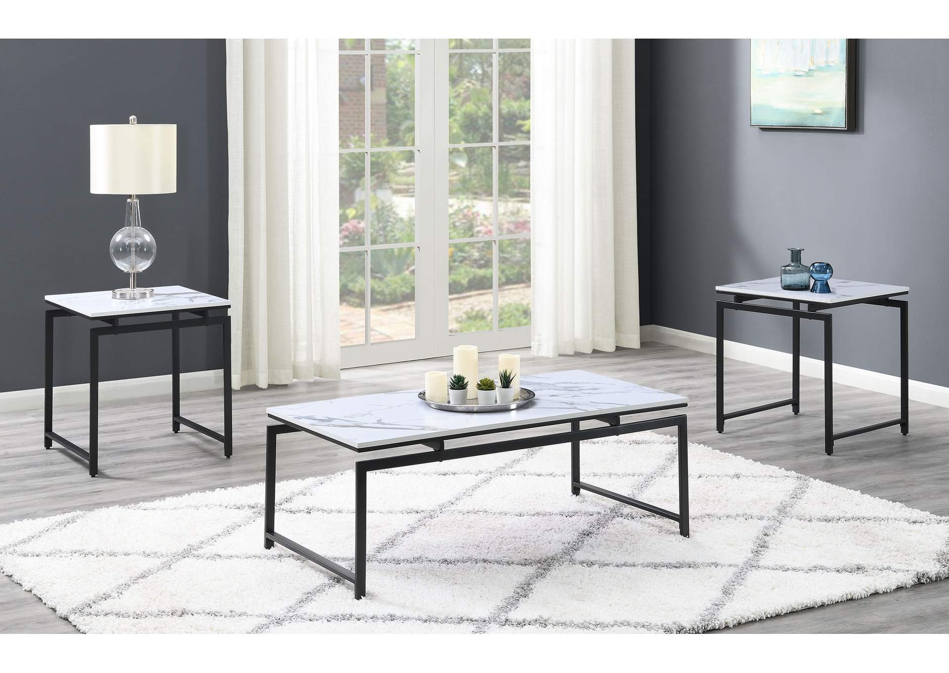 Clark 3-piece Occasional Set White and Dark Gunmetal,Coaster Furniture