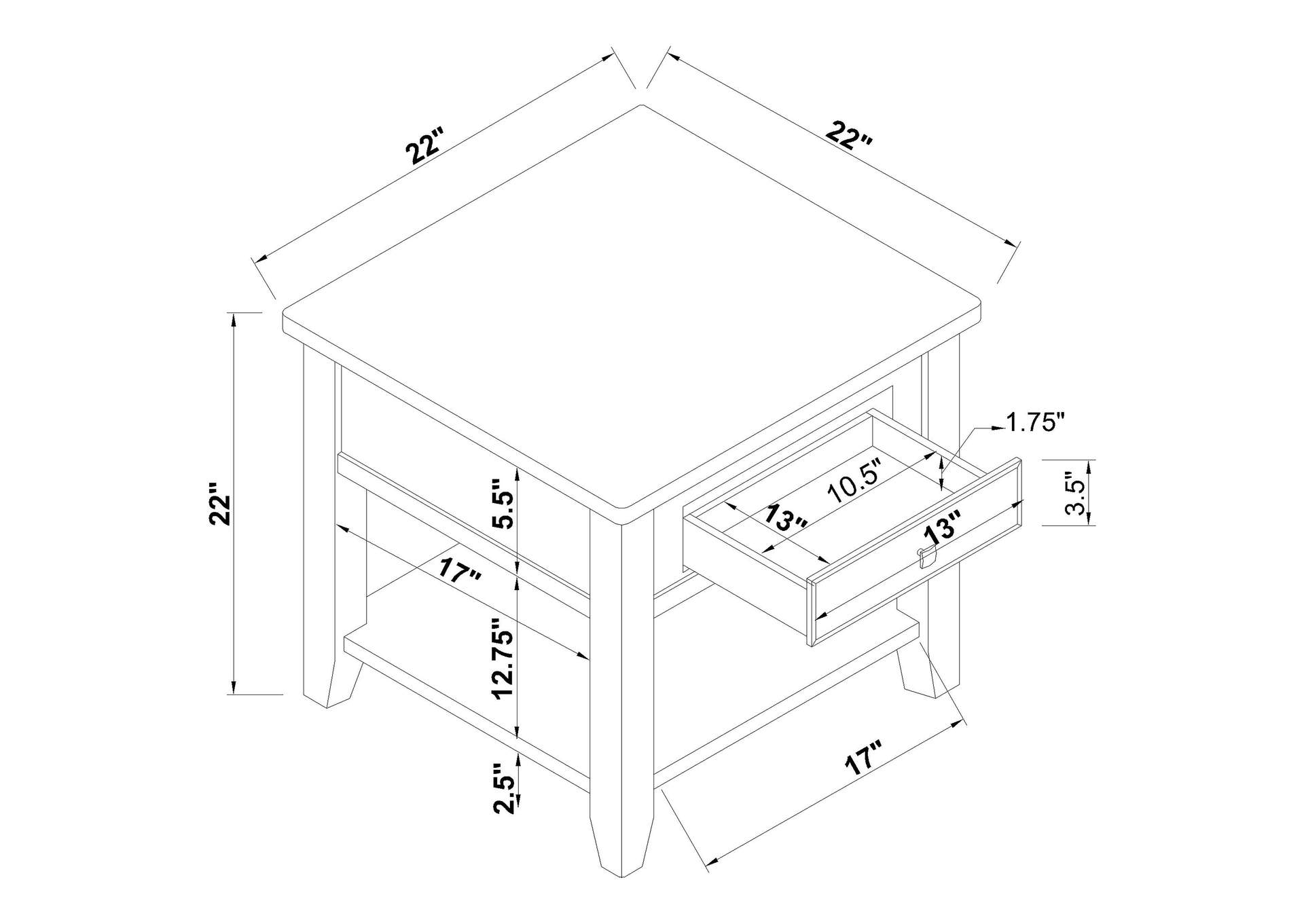 Bradford Square 1-shelf End Table Walnut,Coaster Furniture