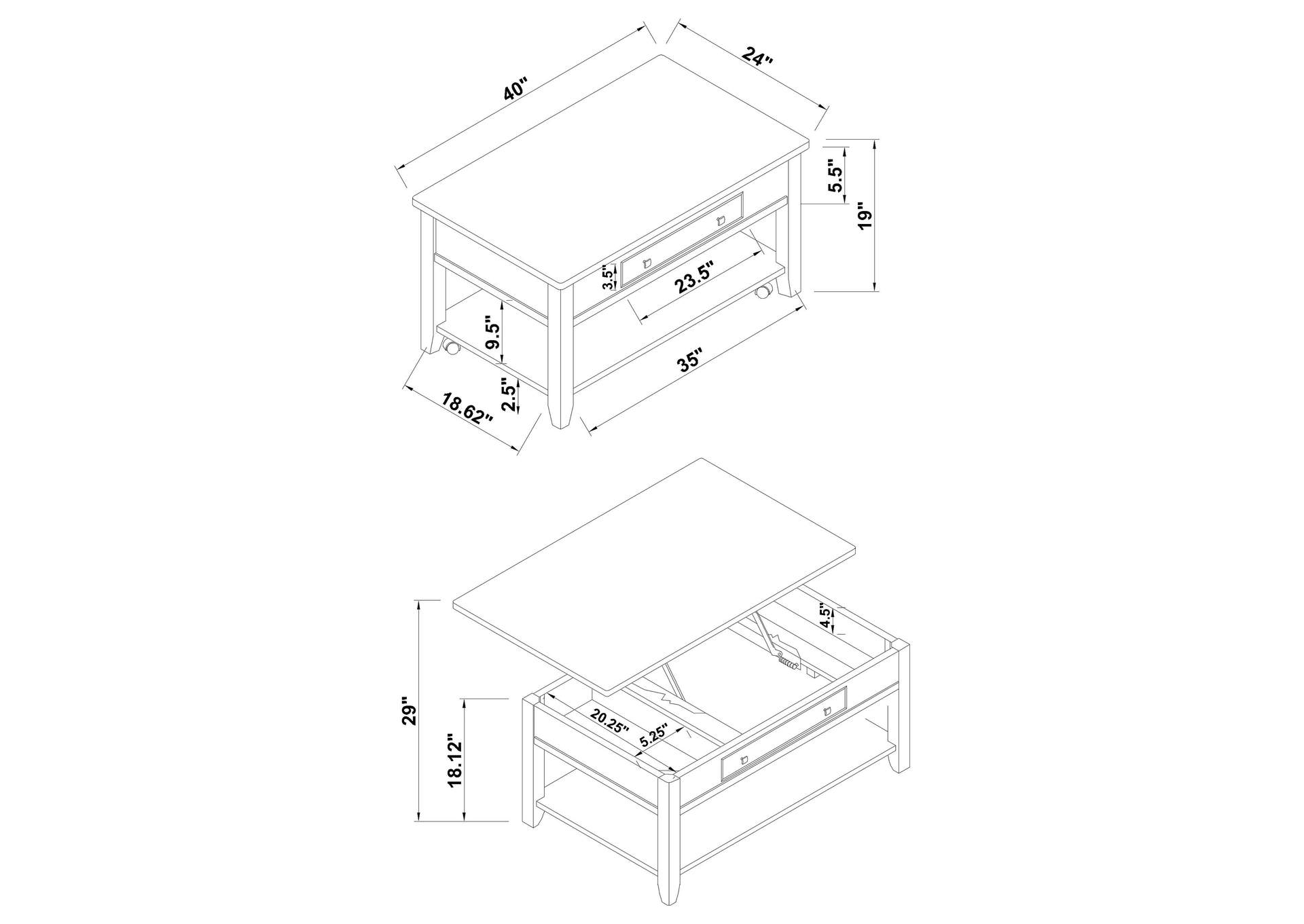 Bradford Rectangular Lift Top Coffee Table Walnut,Coaster Furniture