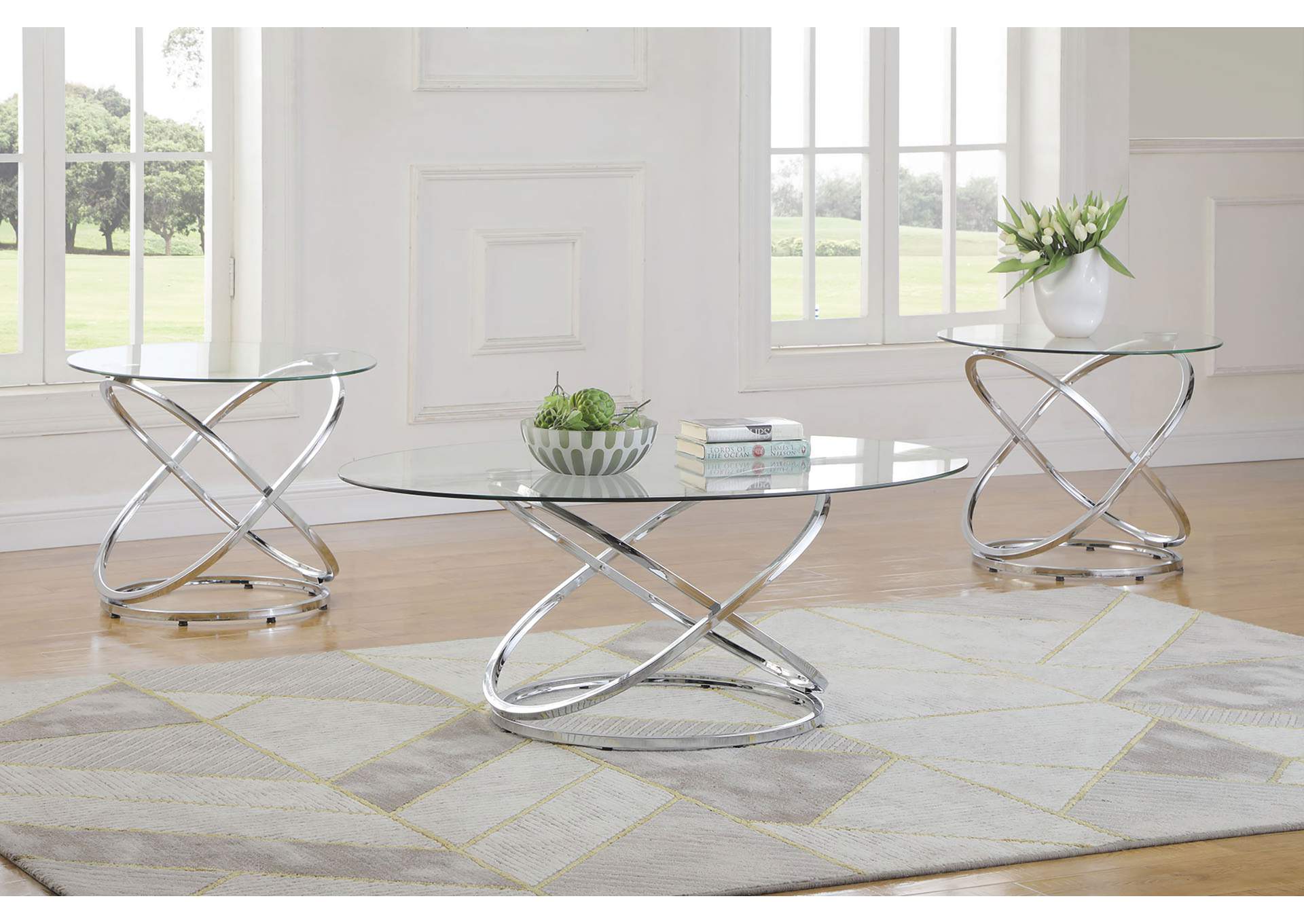 Warren 3-piece Occasional Set Chrome and Clear,Coaster Furniture