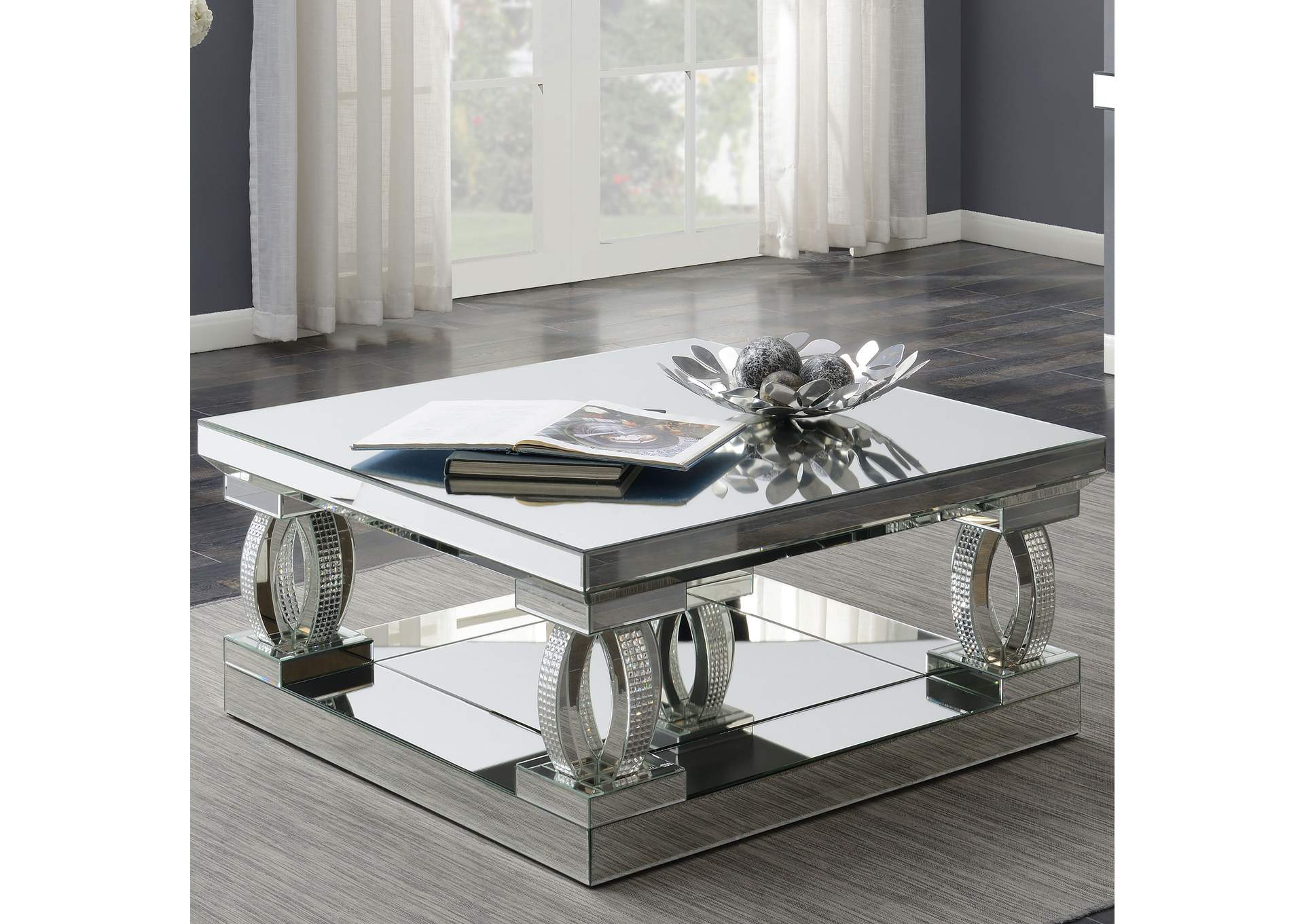 Amalia Square Coffee Table with Lower Shelf Clear Mirror,Coaster Furniture