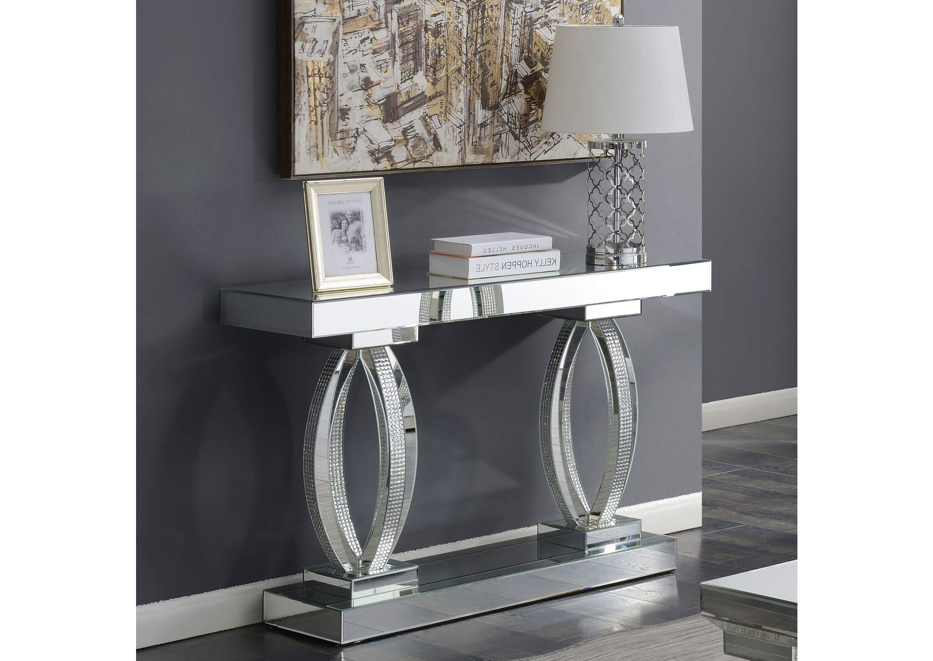 Amalia Rectangular Sofa Table with Shelf Clear Mirror,Coaster Furniture