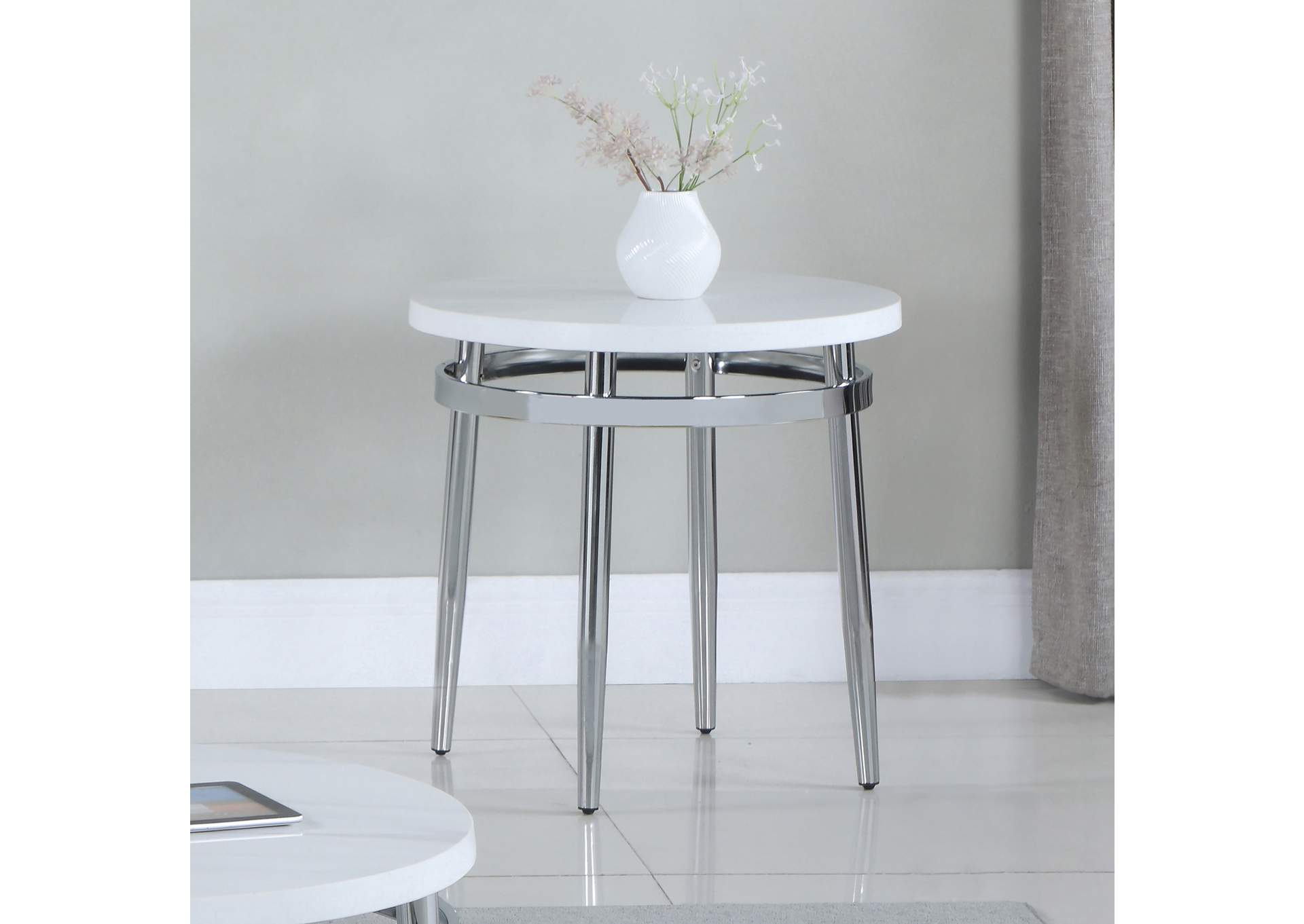 Avilla Round End Table White and Chrome,Coaster Furniture