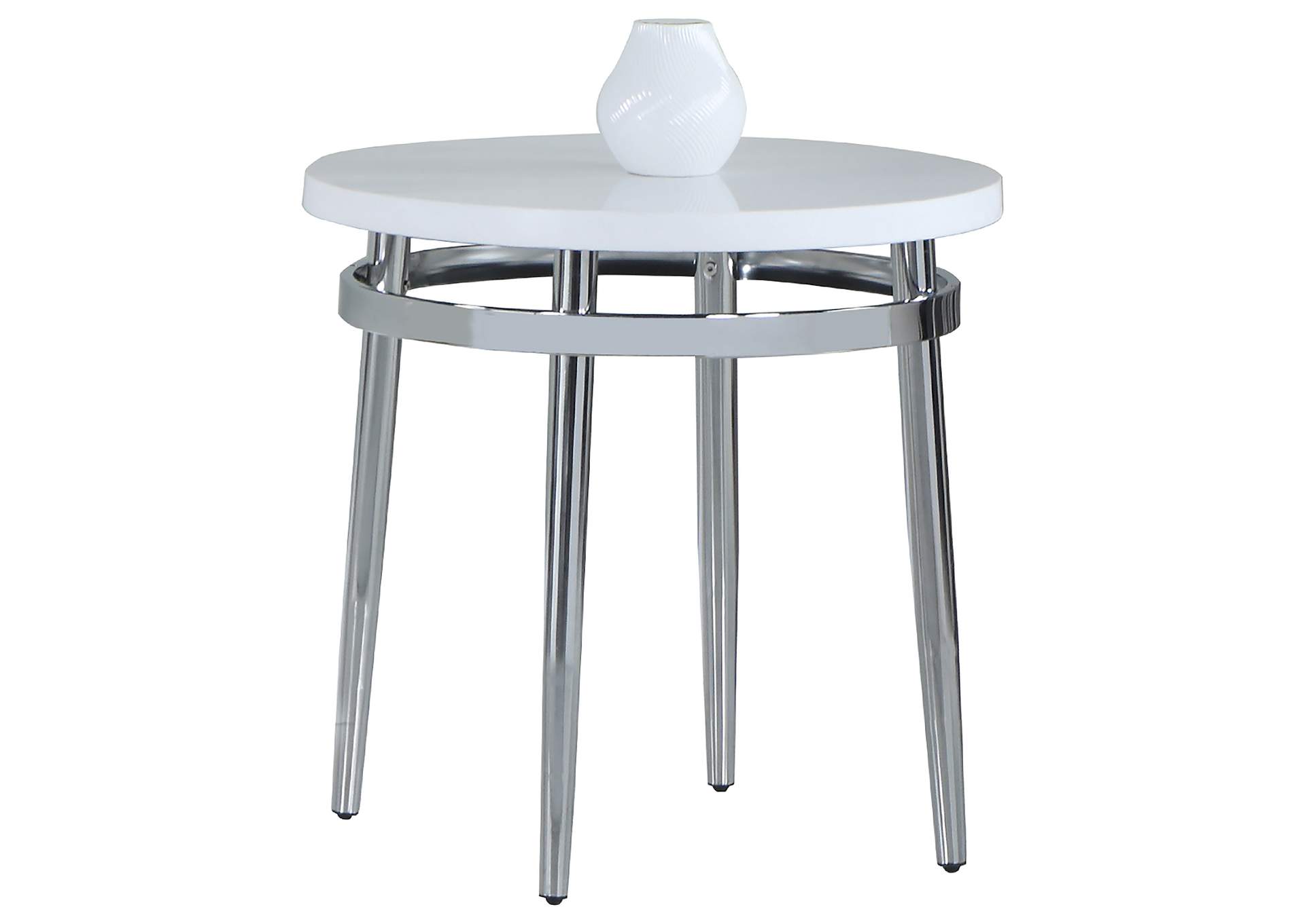 Avilla Round End Table White and Chrome,Coaster Furniture