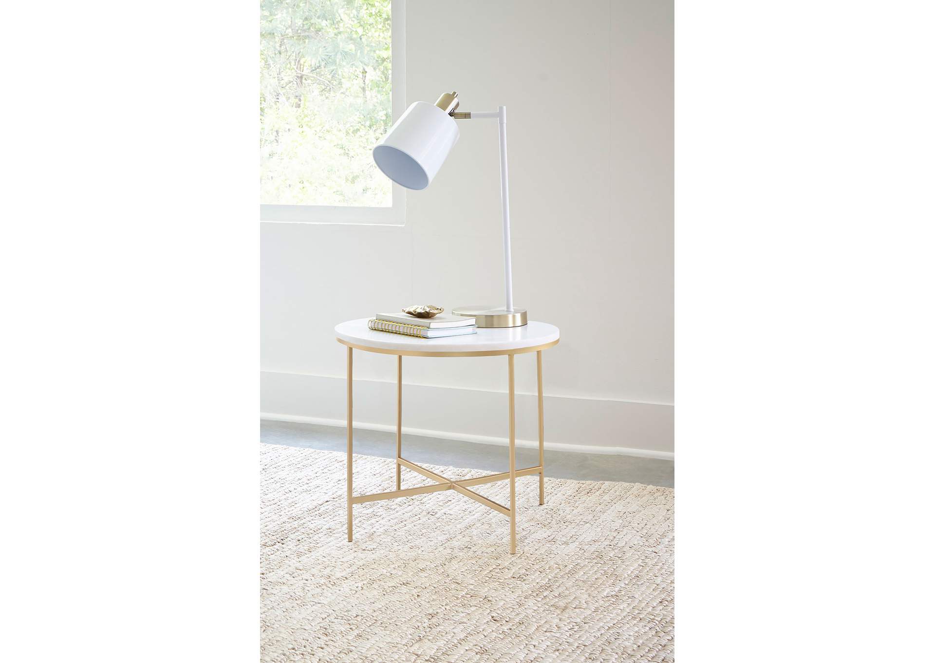 Ellison Round X-cross End Table White and Gold,Coaster Furniture