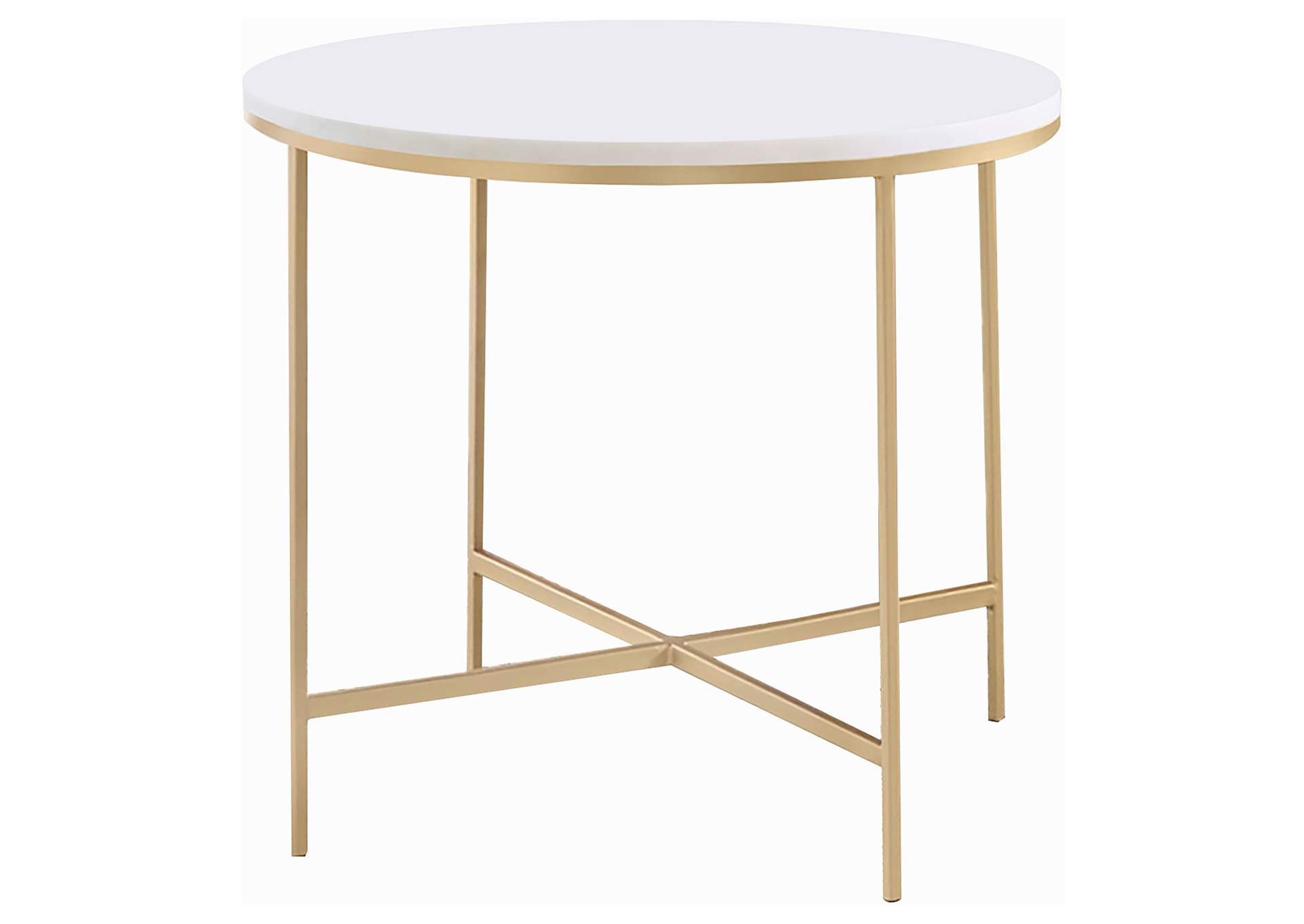 Ellison Round X-cross End Table White and Gold,Coaster Furniture