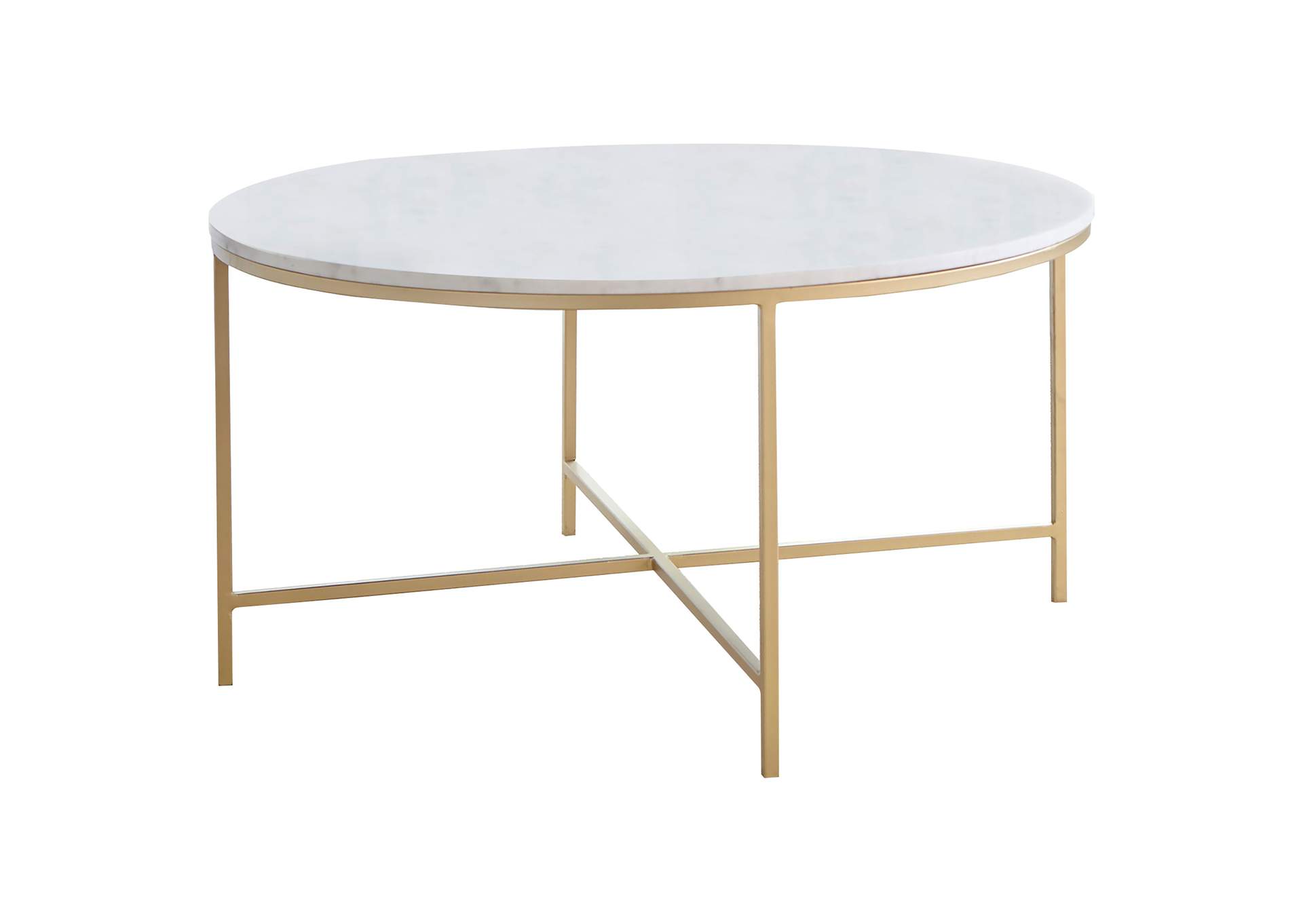 Ellison Round X-cross Coffee Table White and Gold,Coaster Furniture