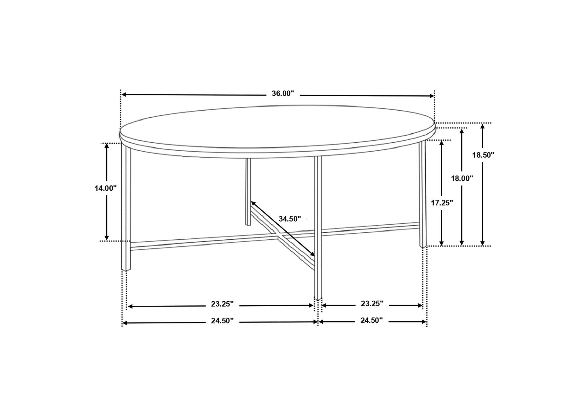 Ellison Round X-cross Coffee Table White and Gold,Coaster Furniture