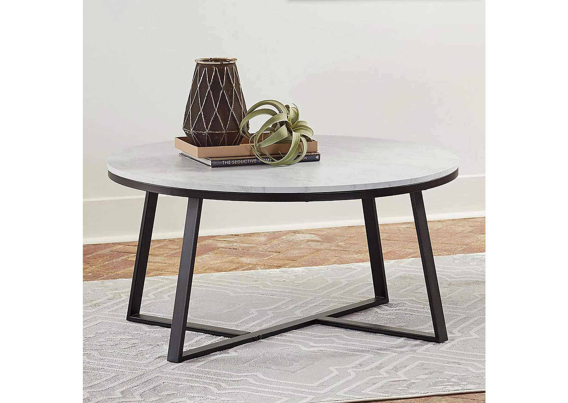 Hugo Round Coffee Table White and Matte Black,Coaster Furniture