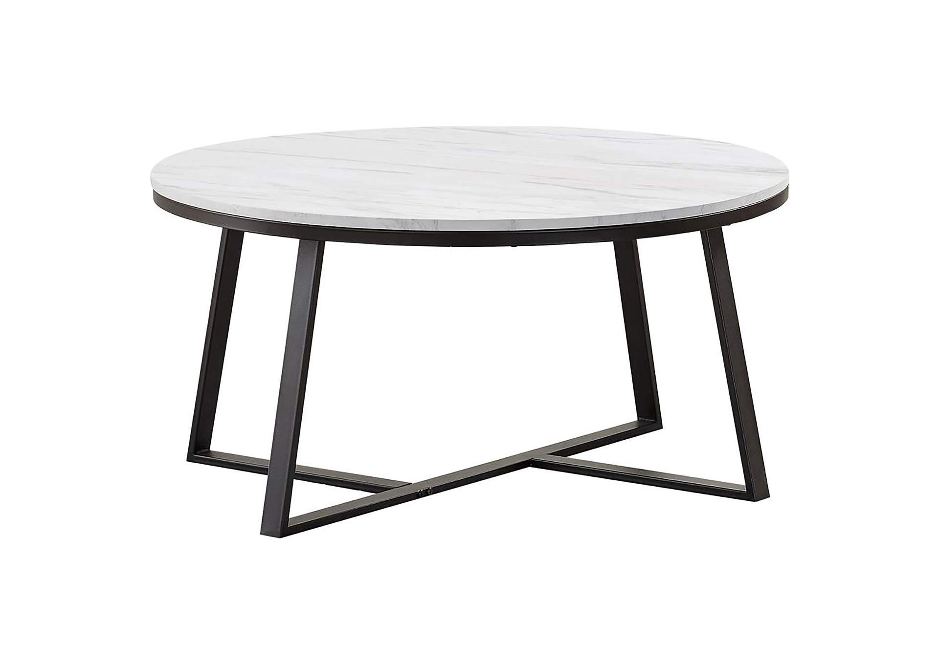 Hugo Round Coffee Table White and Matte Black,Coaster Furniture