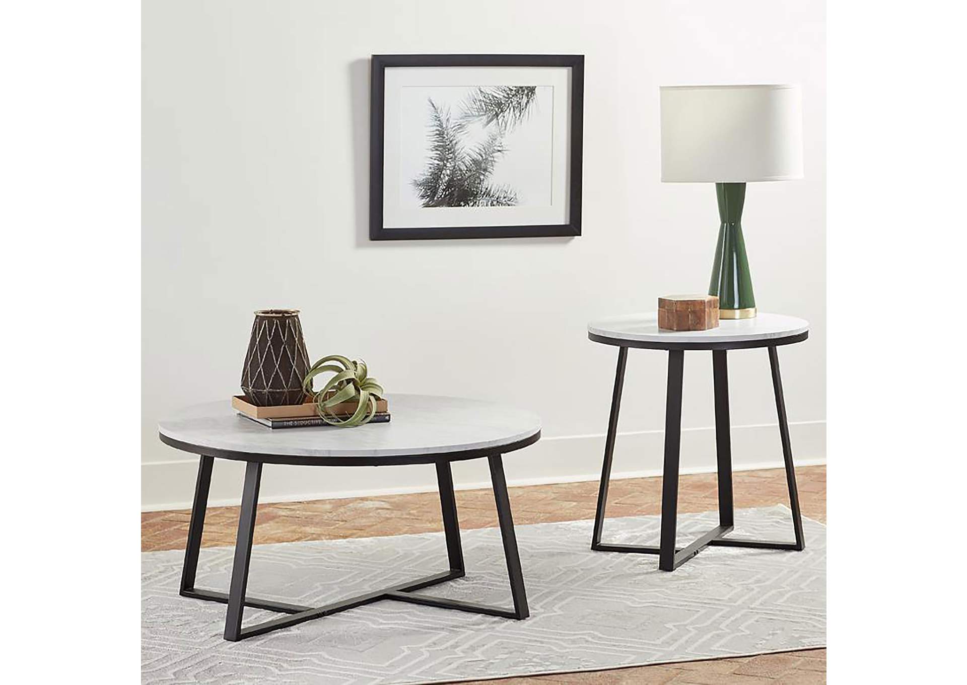 Hugo Round Coffee Table White and Matte Black,Coaster Furniture