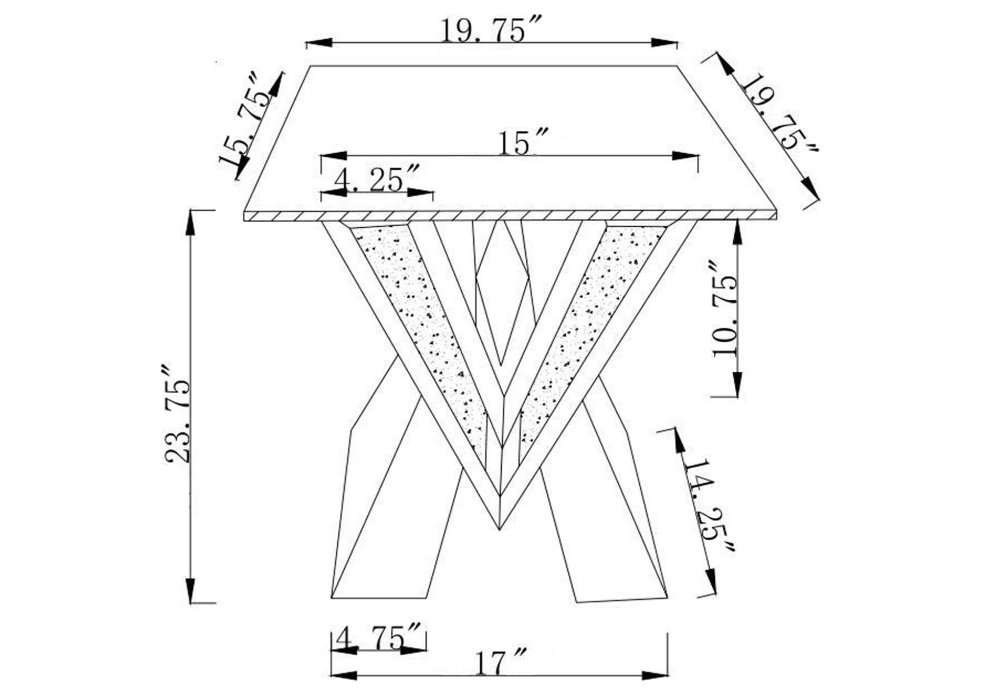 Taffeta V-shaped End Table with Glass Top Silver,Coaster Furniture