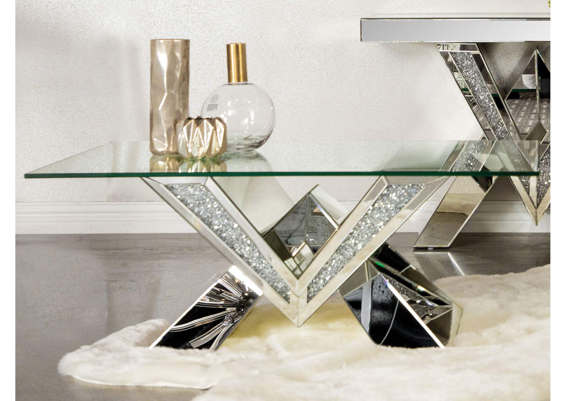 Taffeta V-shaped Coffee Table with Glass Top Silver,Coaster Furniture