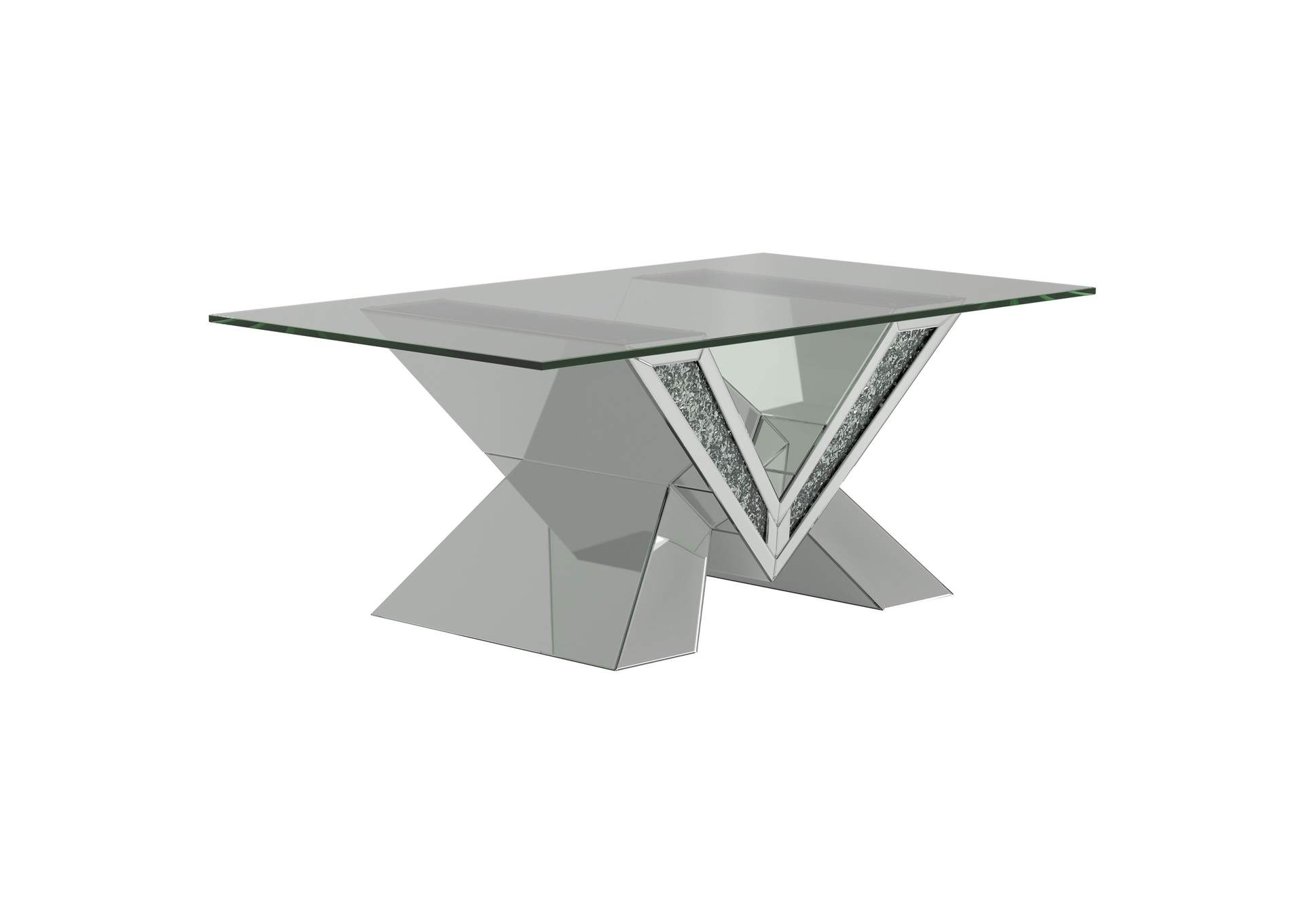 Taffeta V-shaped Coffee Table with Glass Top Silver,Coaster Furniture