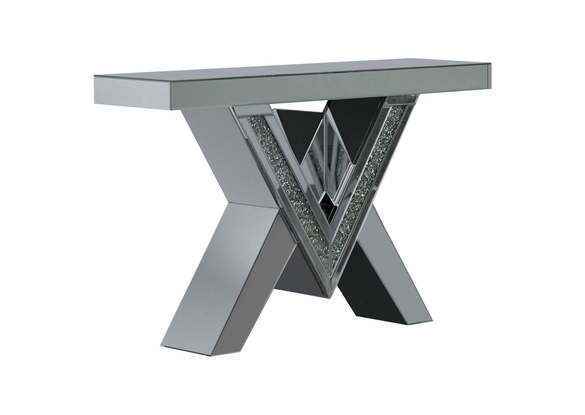 Taffeta V-shaped Sofa Table with Glass Top Silver,Coaster Furniture