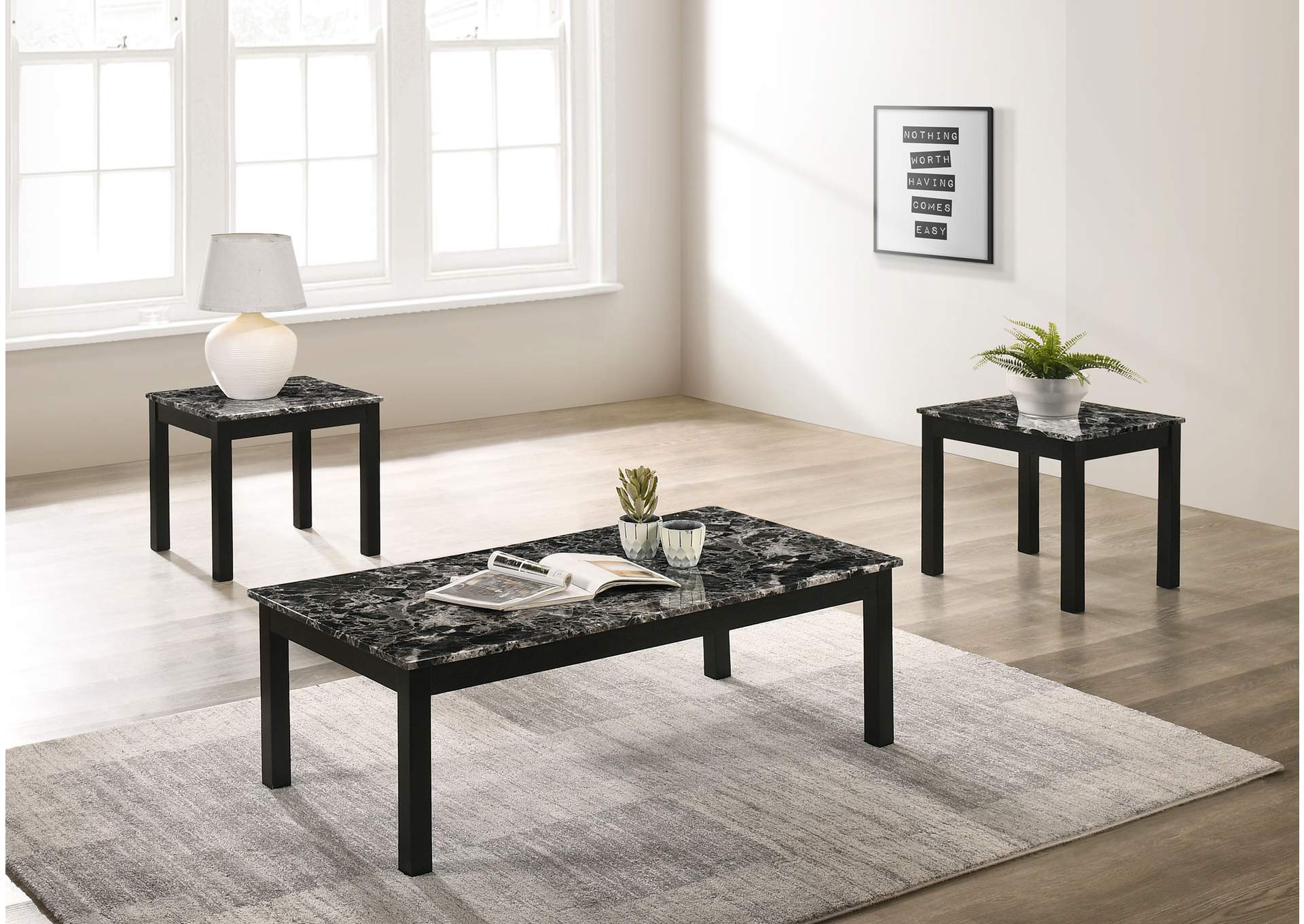 Darius Faux Marble Rectangle 3-piece Occasional Table Set Black,Coaster Furniture