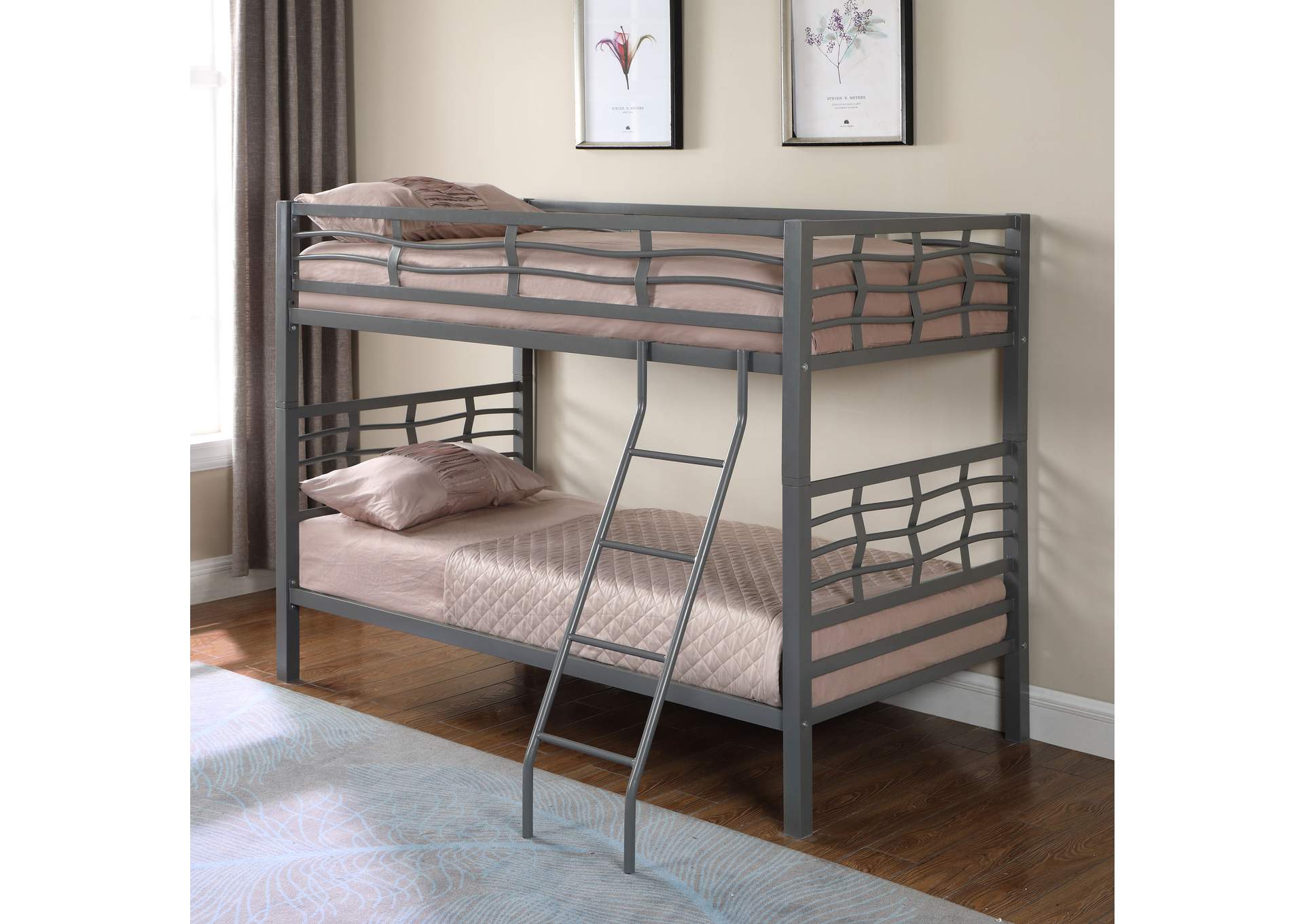 Fairfax Twin over Twin Bunk Bed with Ladder Light Gunmetal,Coaster Furniture