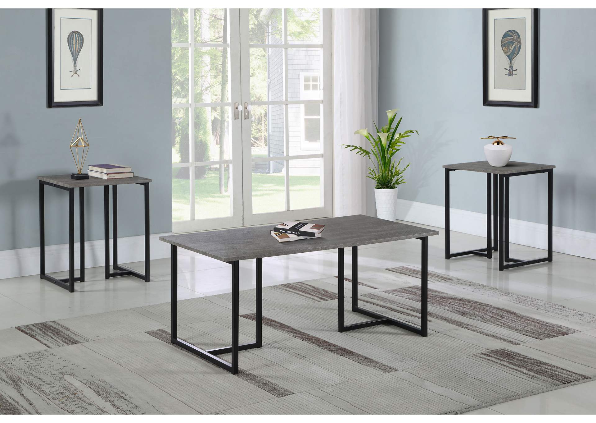 Nyla 3-piece Occasional Set Weathered Grey and Black,Coaster Furniture