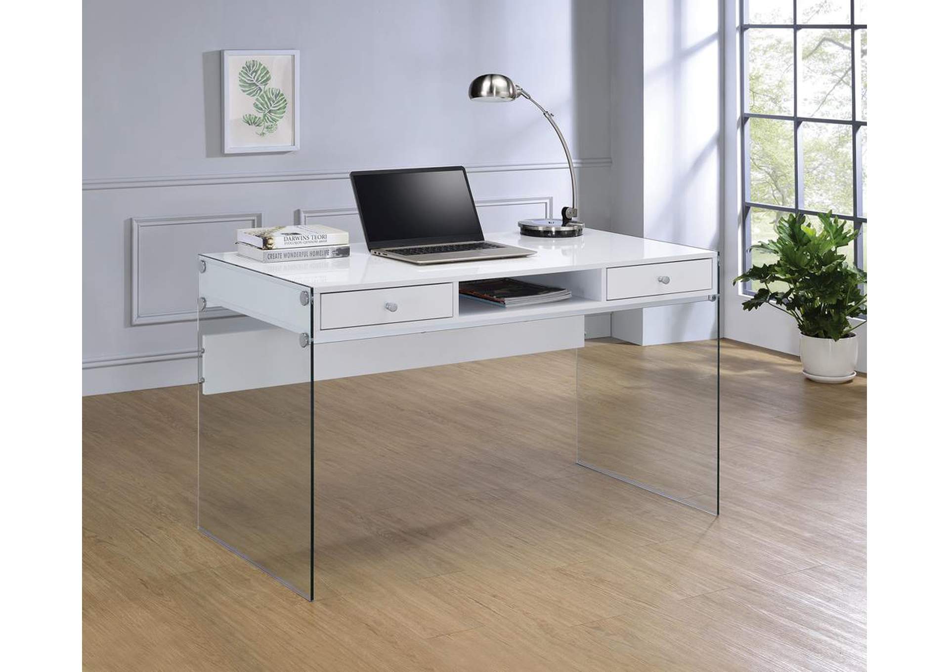 Glossy White Computer Desk,ABF Coaster Furniture