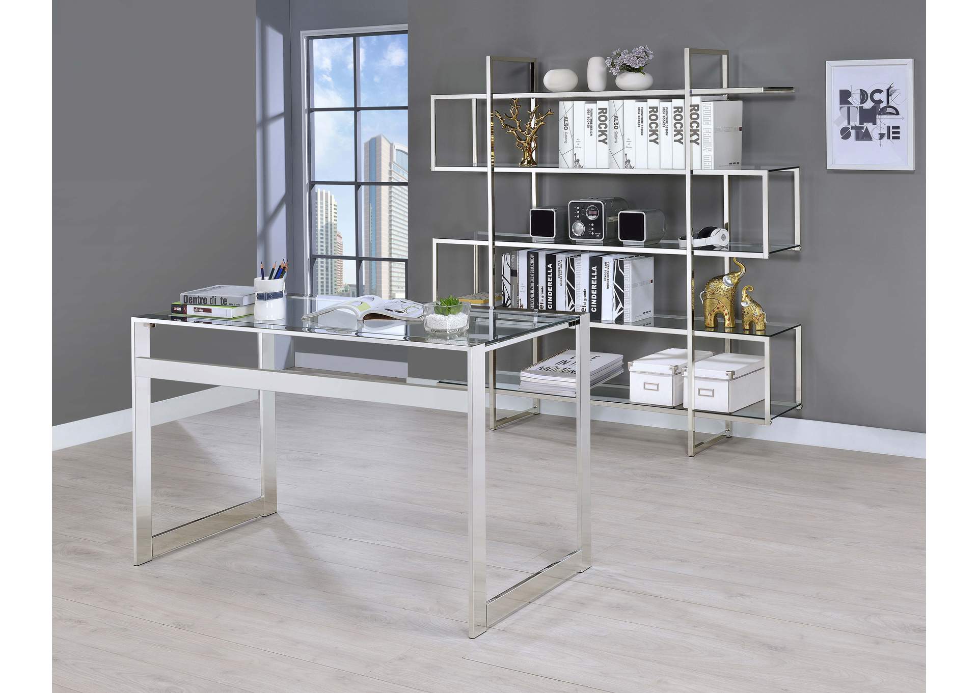 5-shelf Bookcase Chrome and Clear,Coaster Furniture