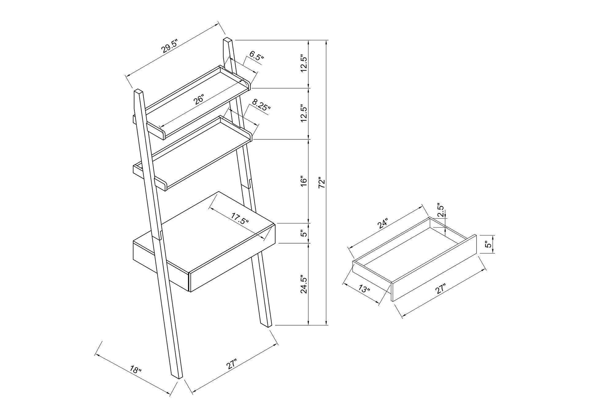 Colella 3-piece 1-drawer Ladder Desk Set Cappuccino,Coaster Furniture