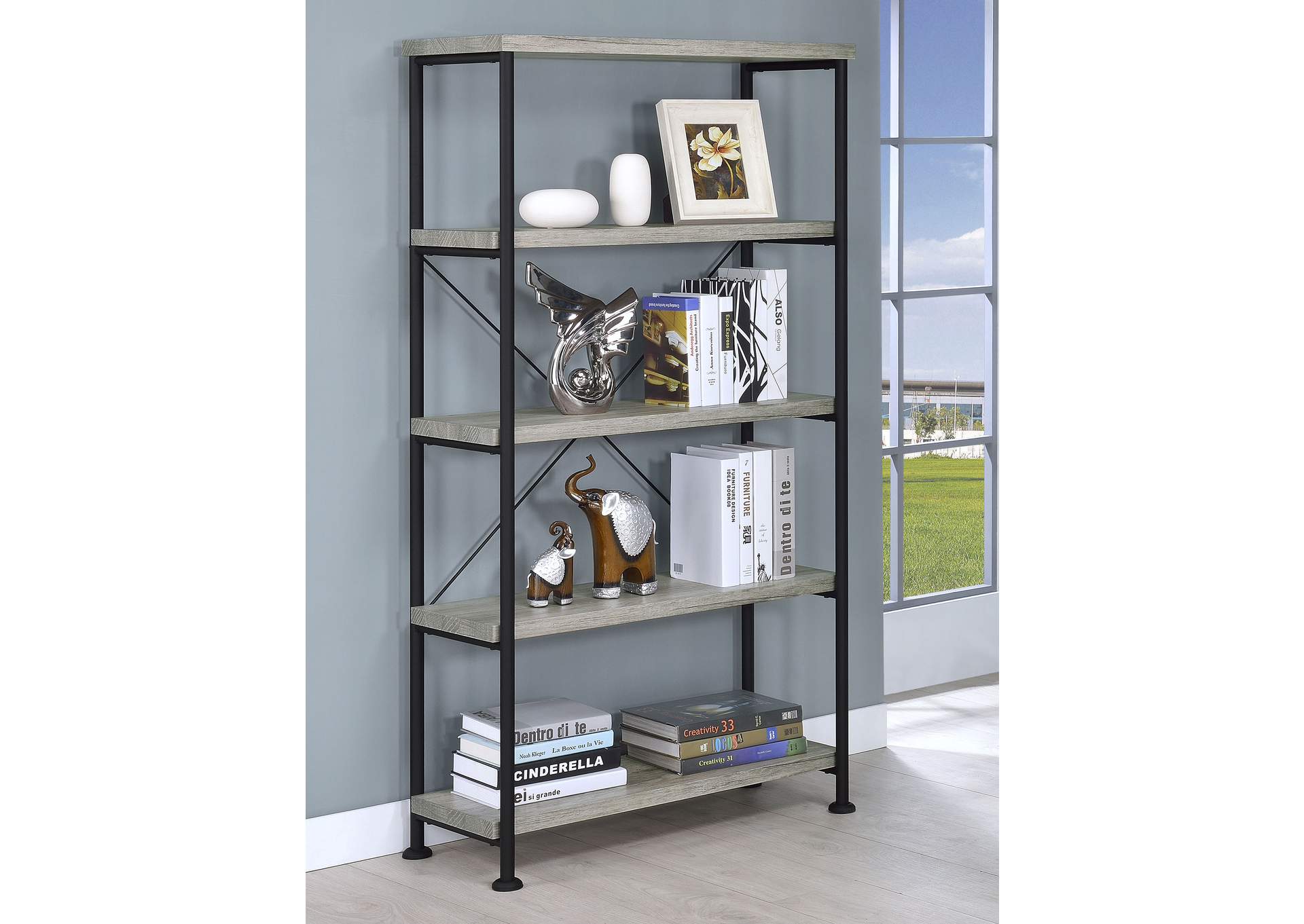 Analiese 4-shelf Bookcase Grey Driftwood,Coaster Furniture