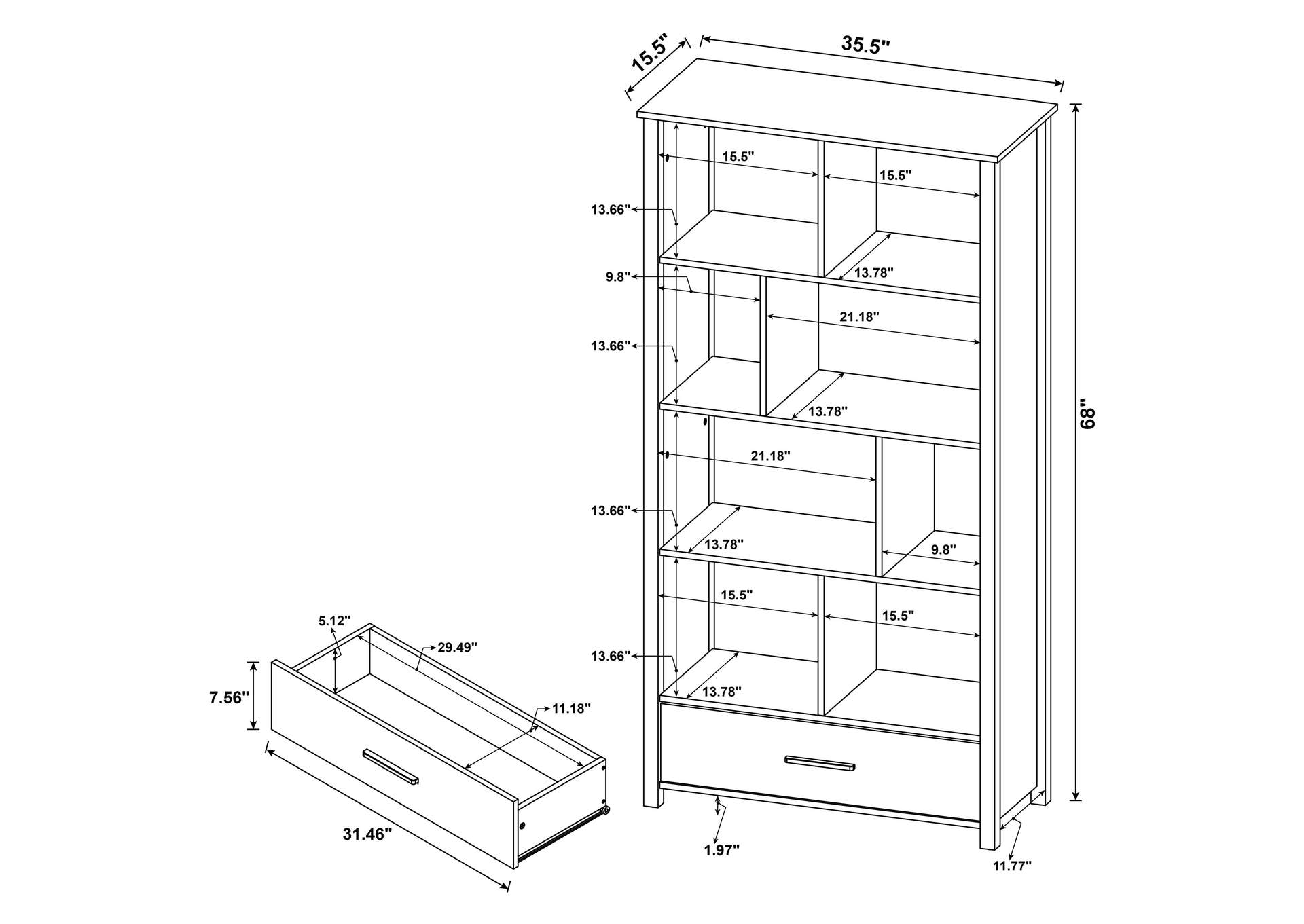 Dylan Rectangular 8-shelf Bookcase,Coaster Furniture