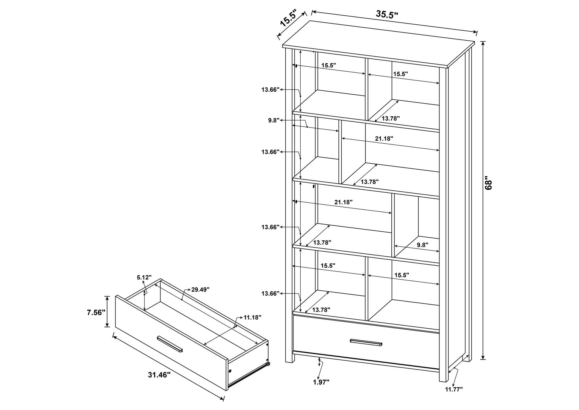 Dylan Rectangular 8-shelf Bookcase,Coaster Furniture