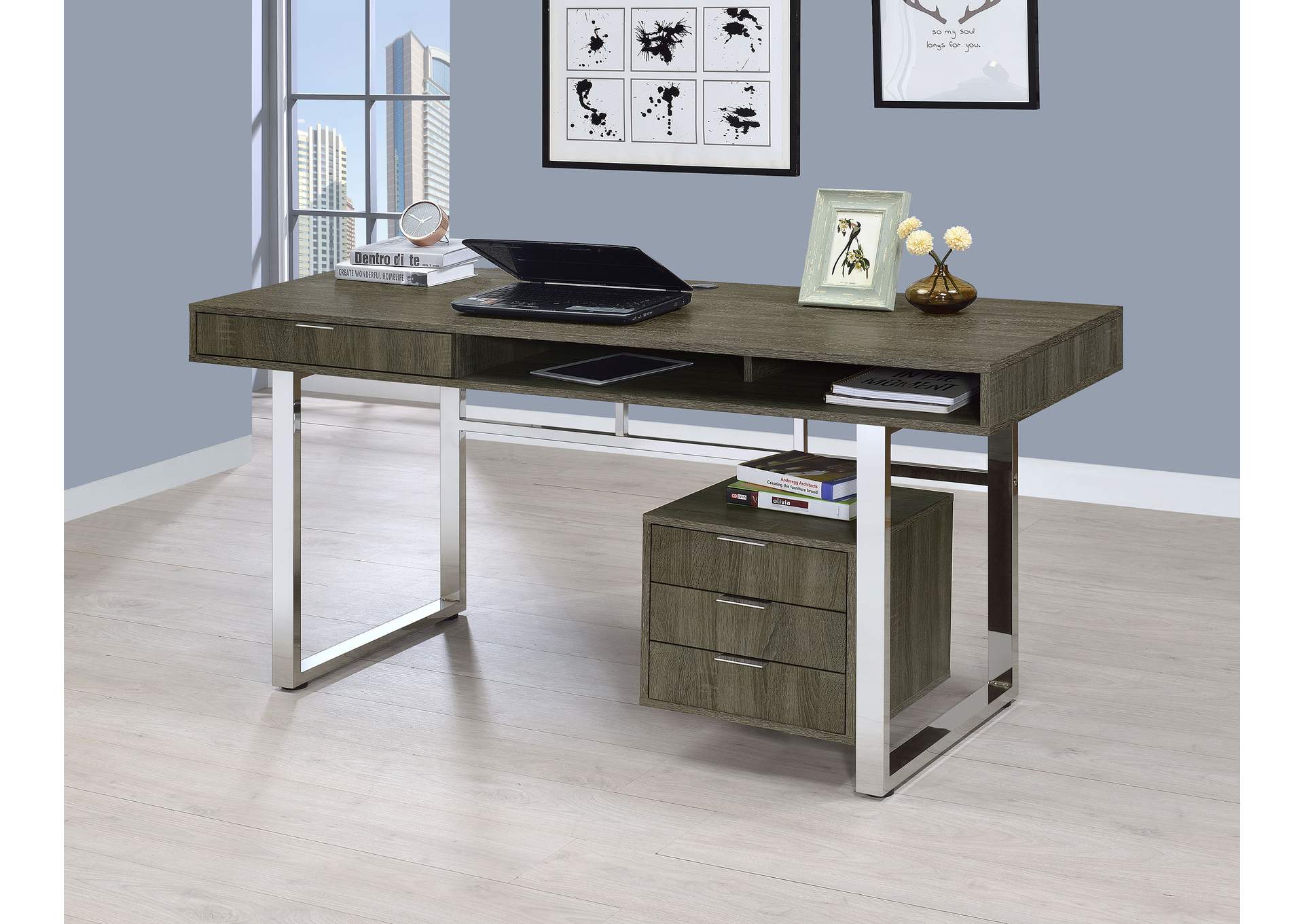 Whitman 4-drawer Writing Desk Weathered Grey,Coaster Furniture