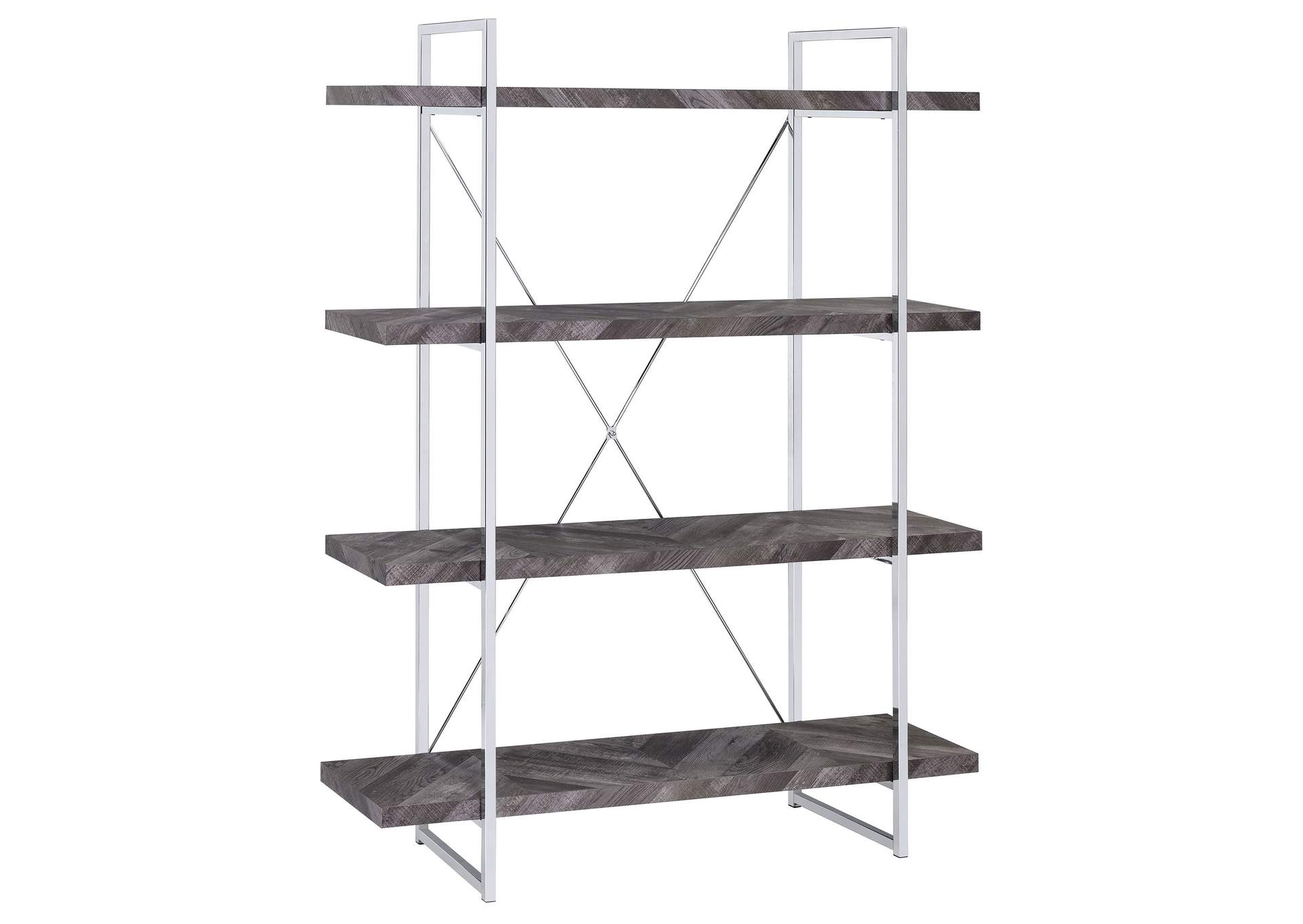 Grimma 4-shelf Bookcase Rustic Grey Herringbone,Coaster Furniture