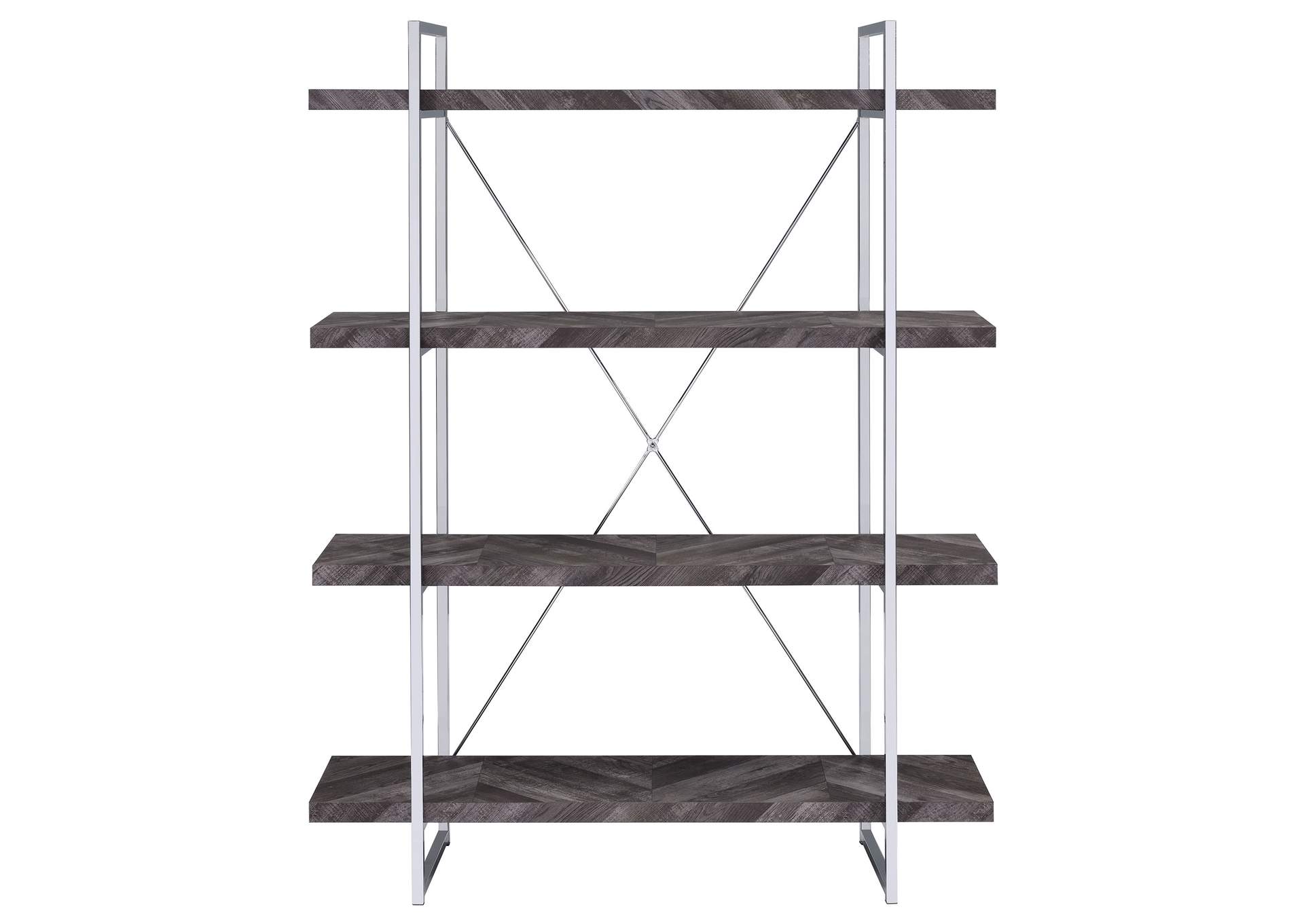 Grimma 4-shelf Bookcase Rustic Grey Herringbone,Coaster Furniture