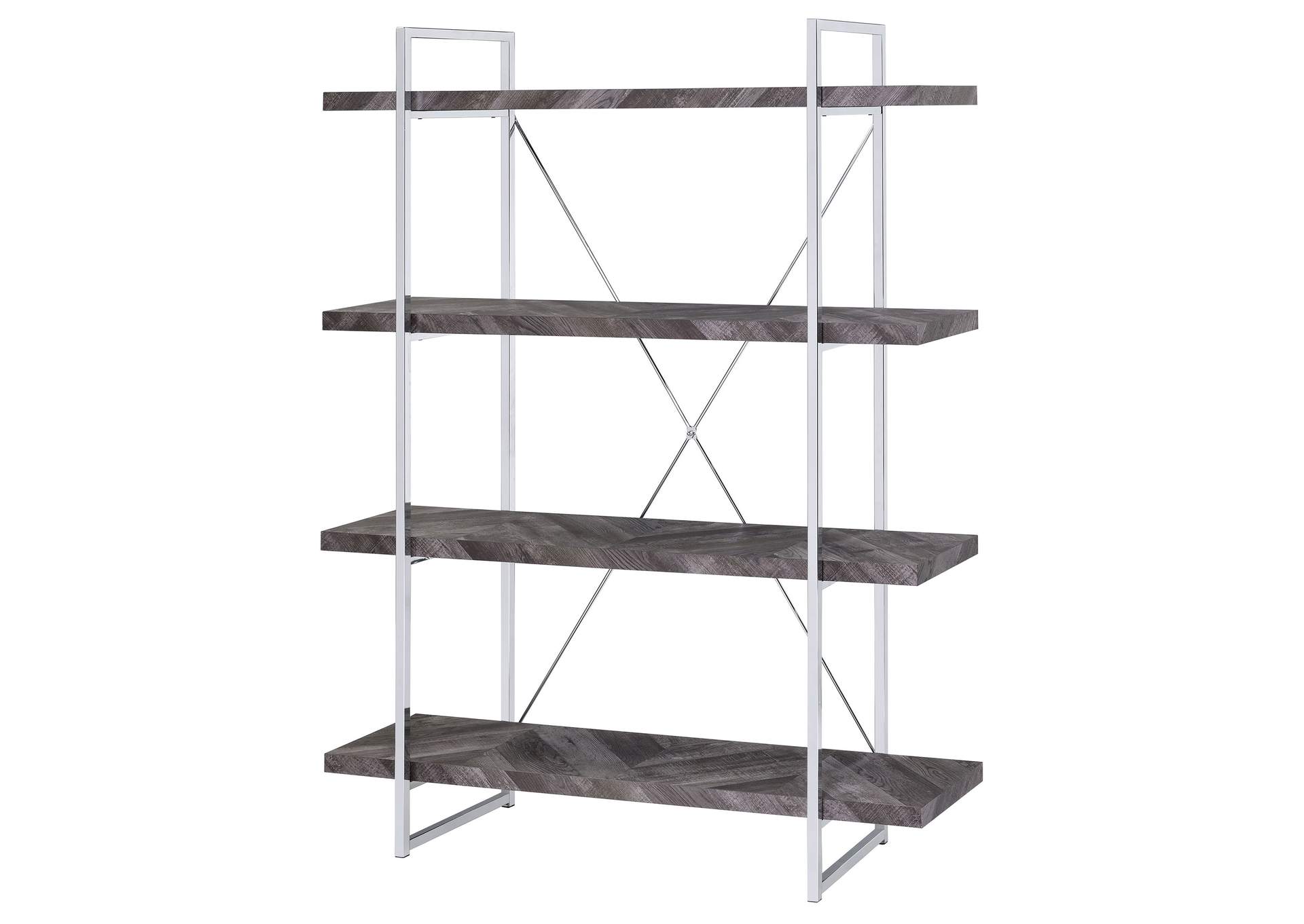 Grimma 4-shelf Bookcase Rustic Grey Herringbone,Coaster Furniture