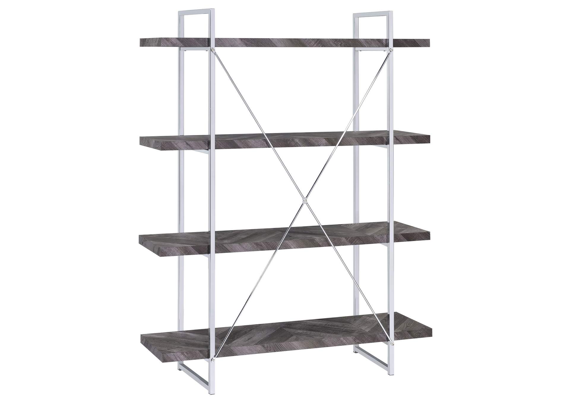 Grimma 4-shelf Bookcase Rustic Grey Herringbone,Coaster Furniture