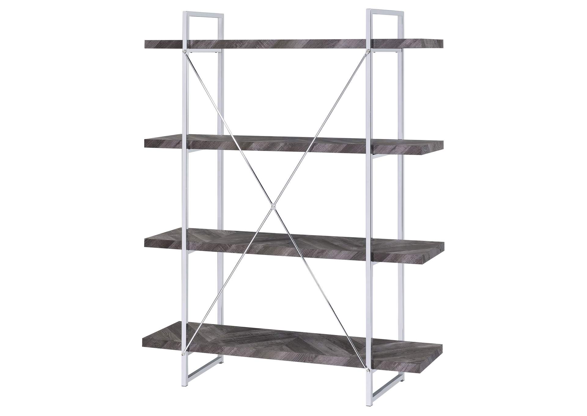 Grimma 4-shelf Bookcase Rustic Grey Herringbone,Coaster Furniture