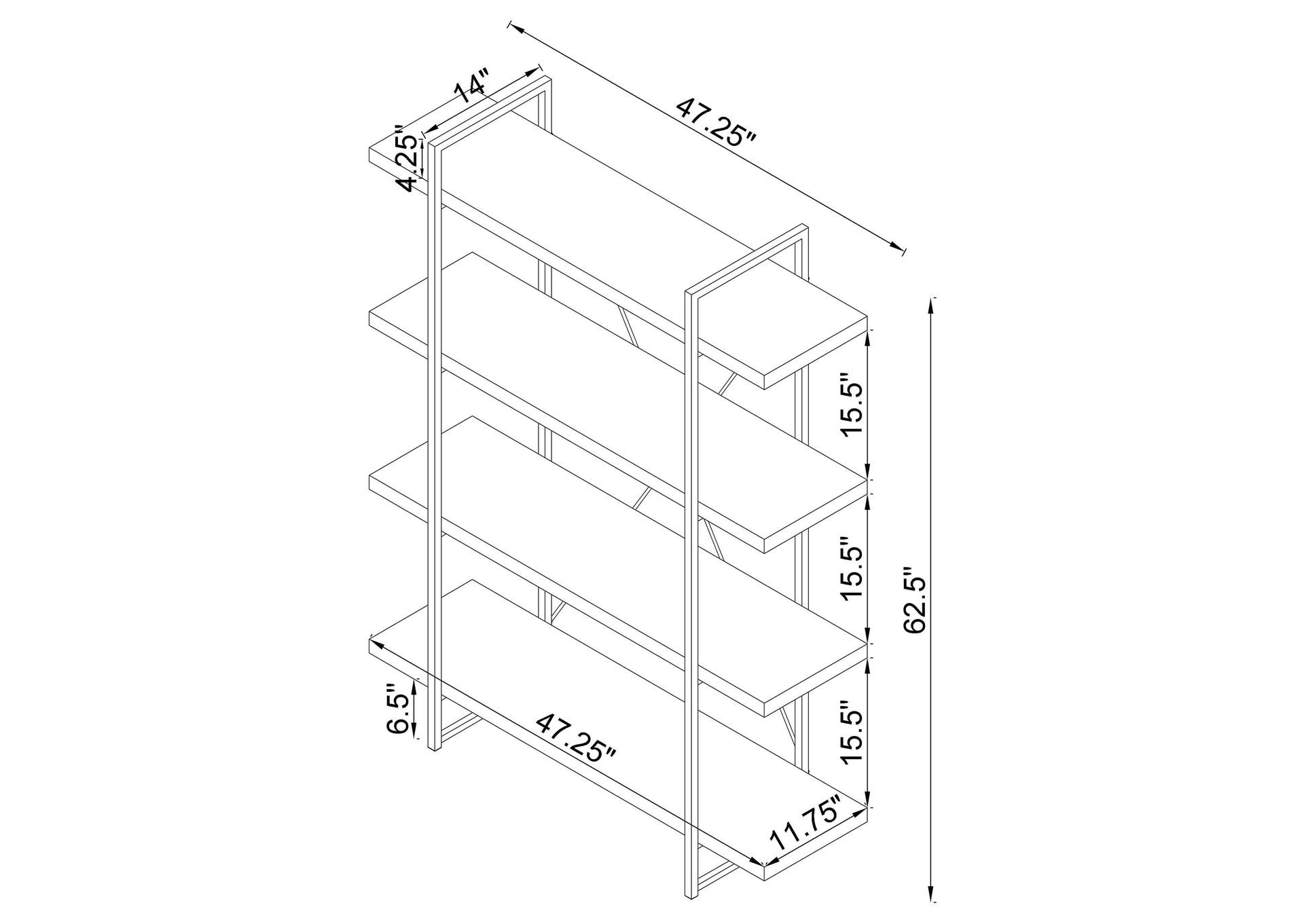 Grimma 4-shelf Bookcase Rustic Grey Herringbone,Coaster Furniture