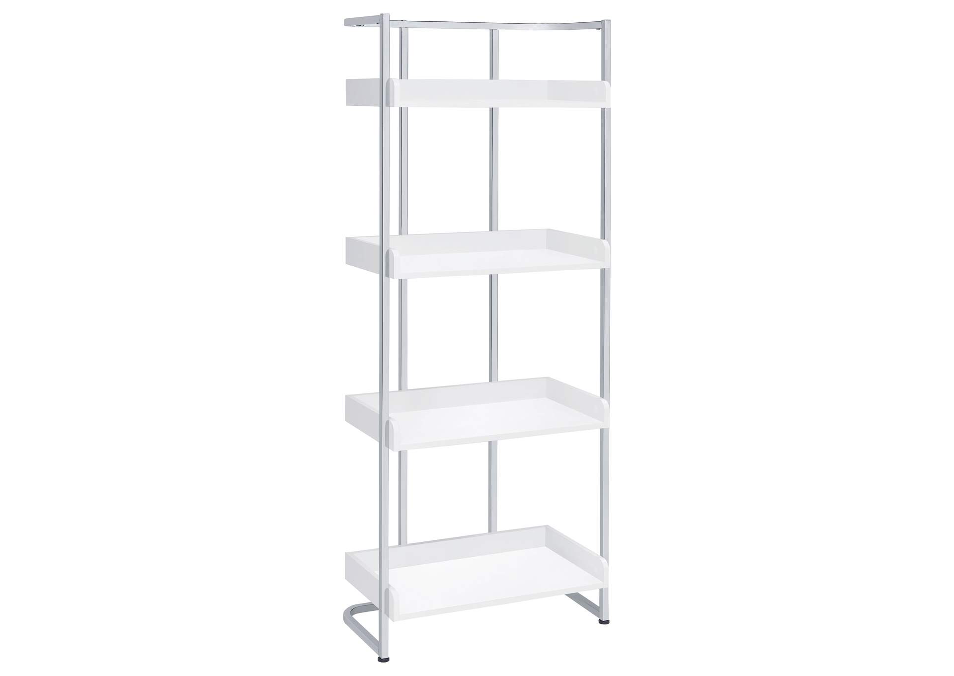 Ember 4-shelf Bookcase White High Gloss and Chrome,Coaster Furniture