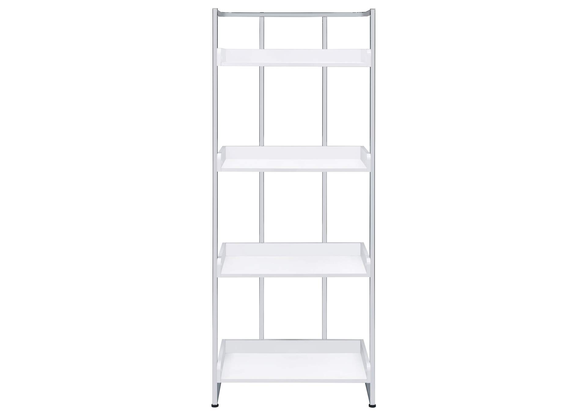 Ember 4-shelf Bookcase White High Gloss and Chrome,Coaster Furniture