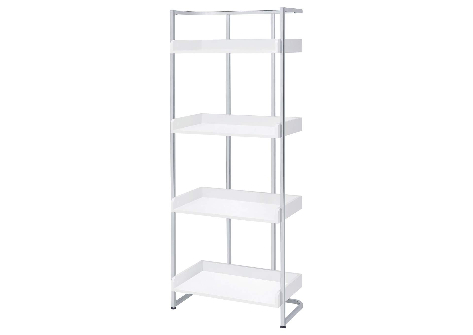 Ember 4-shelf Bookcase White High Gloss and Chrome,Coaster Furniture